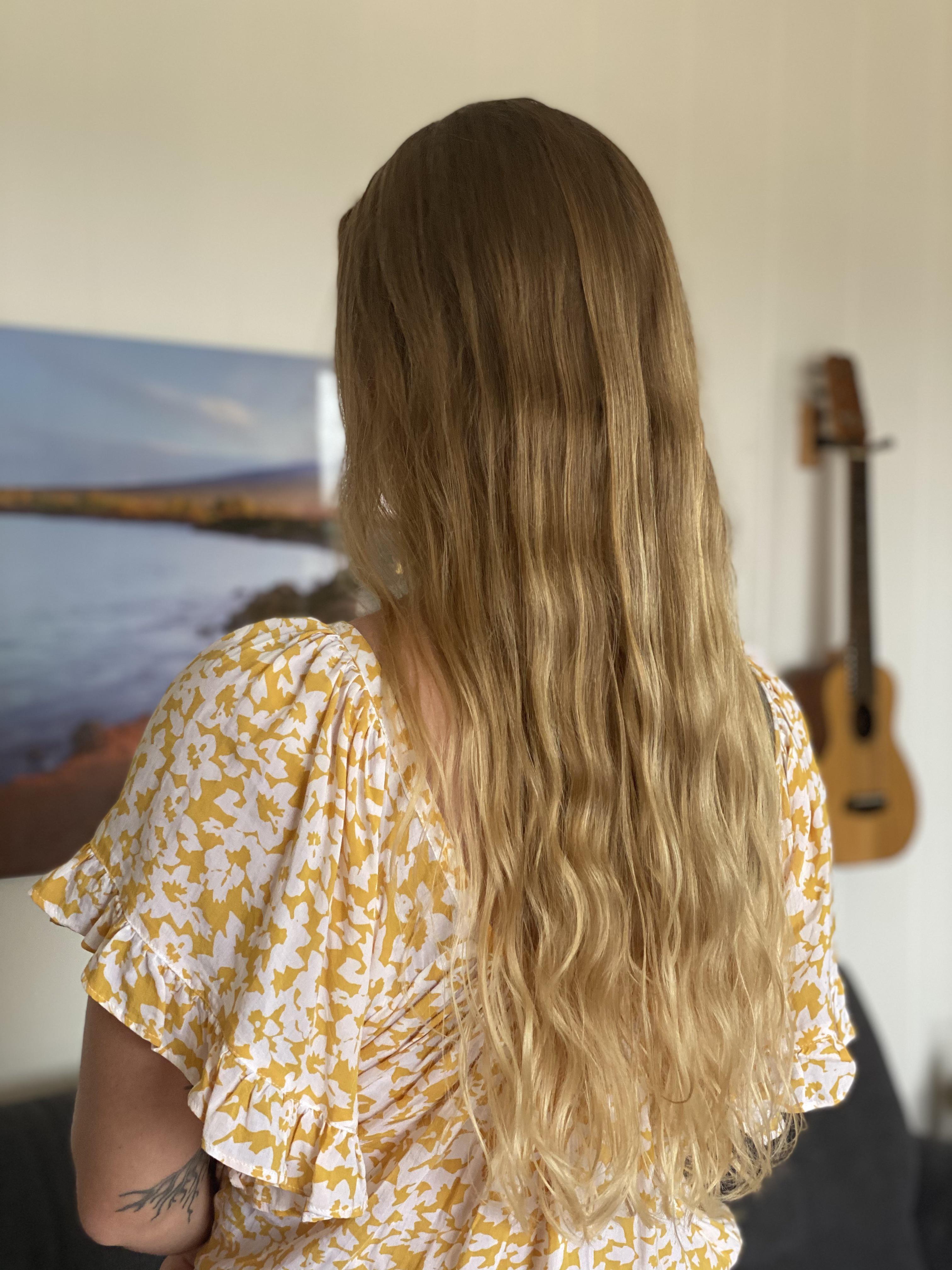 Below the bra strap! And finally figuring out a wavy routine with