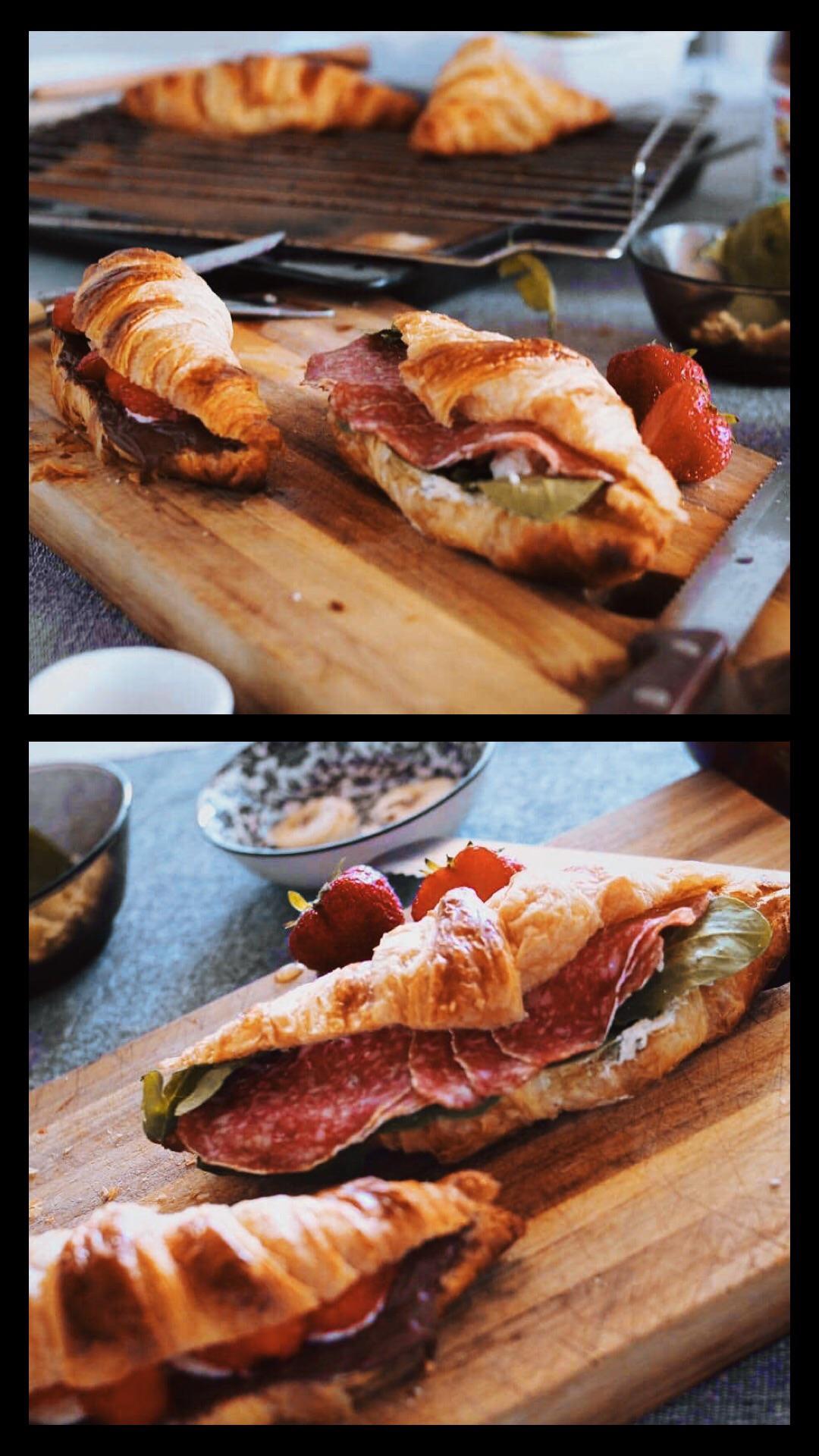 Croissants with Nutella, StraStrawberry and Banana // Salami Slices