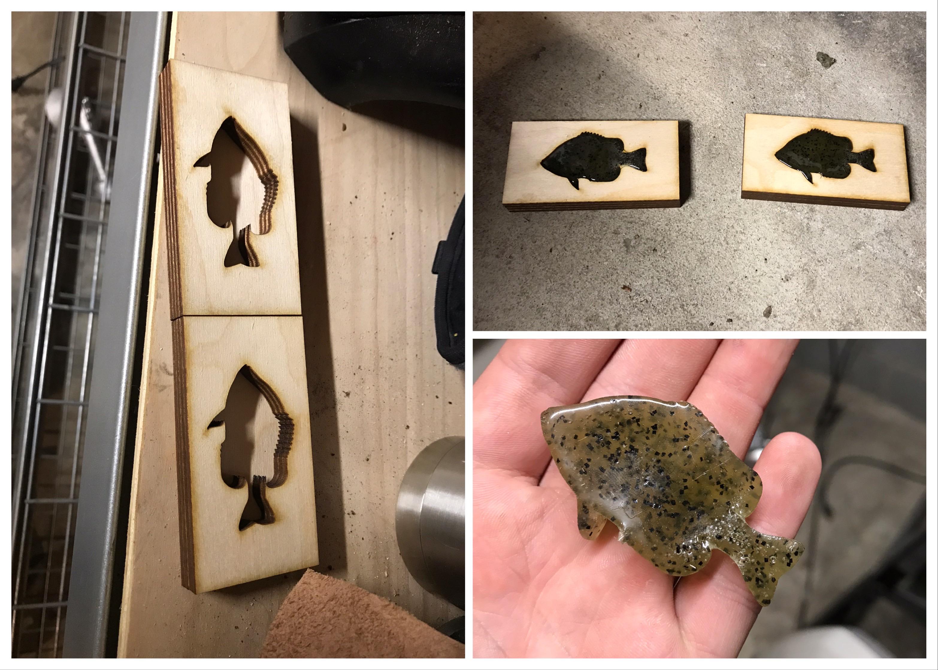 Laser cut some molds to pour soft plastic in to make some fishing lures
