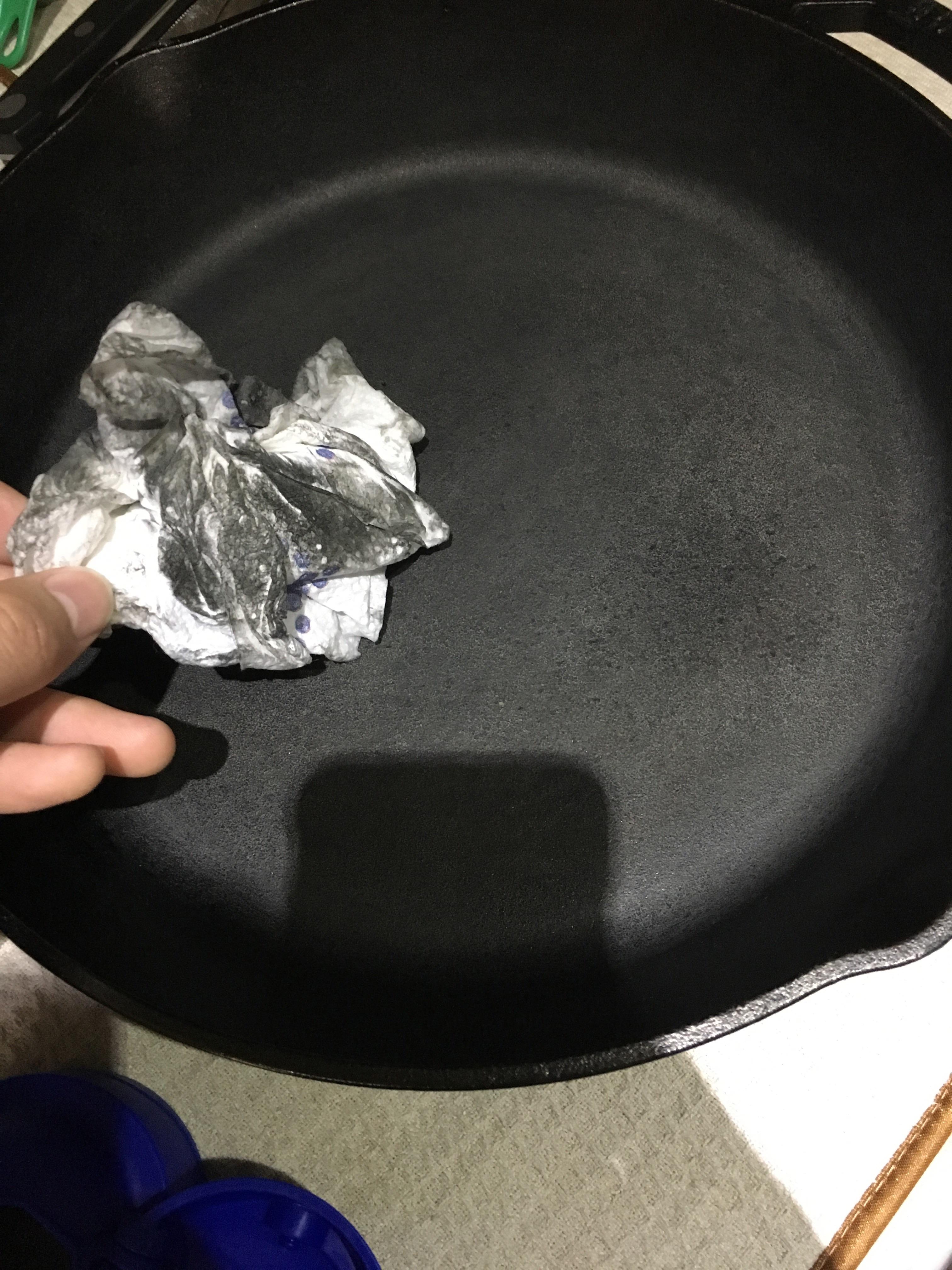 Cleaning my cast iron. Dry it off with paper towel and it turns black