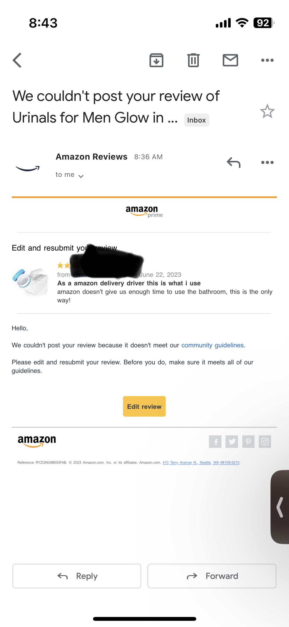 Smh, Amazon rejected my review on a piss bottle. r/AmazonDSPDrivers