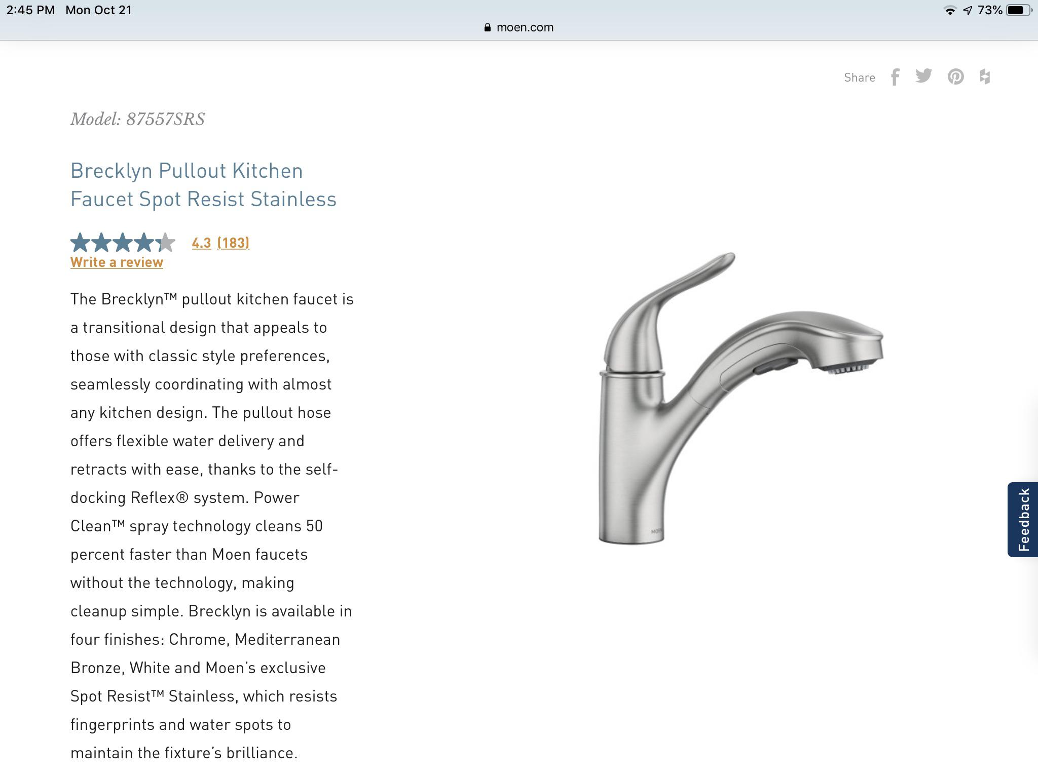 Moen kitchen faucet wobbles side to side. Will not stay tight