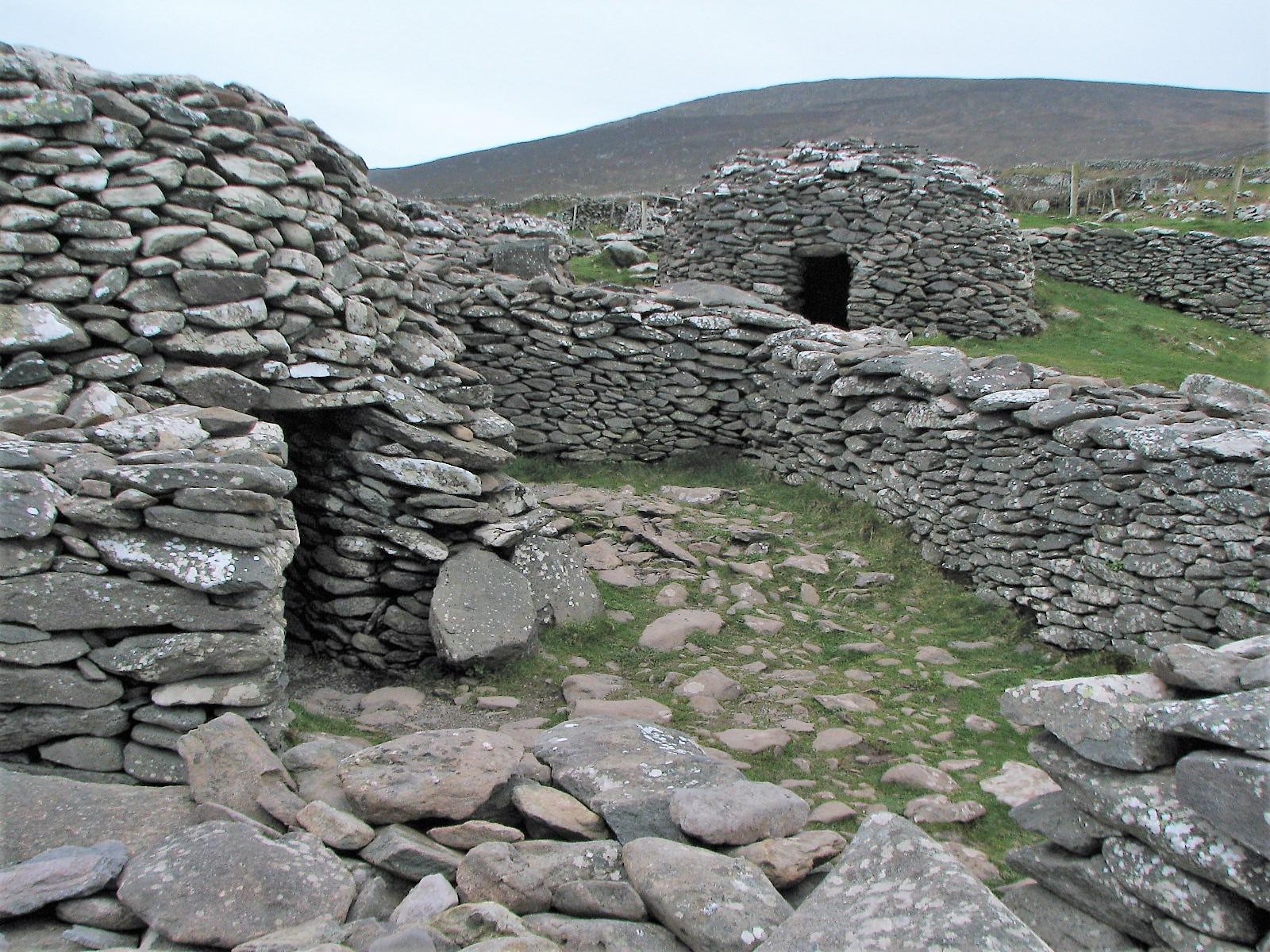 Clochán stone houses, known as the Fahan Beehive Huts, Dingle peninsula
