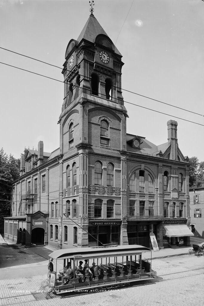 Old Post Office and Library, Rockingham, VT. Built in 1886, burned in