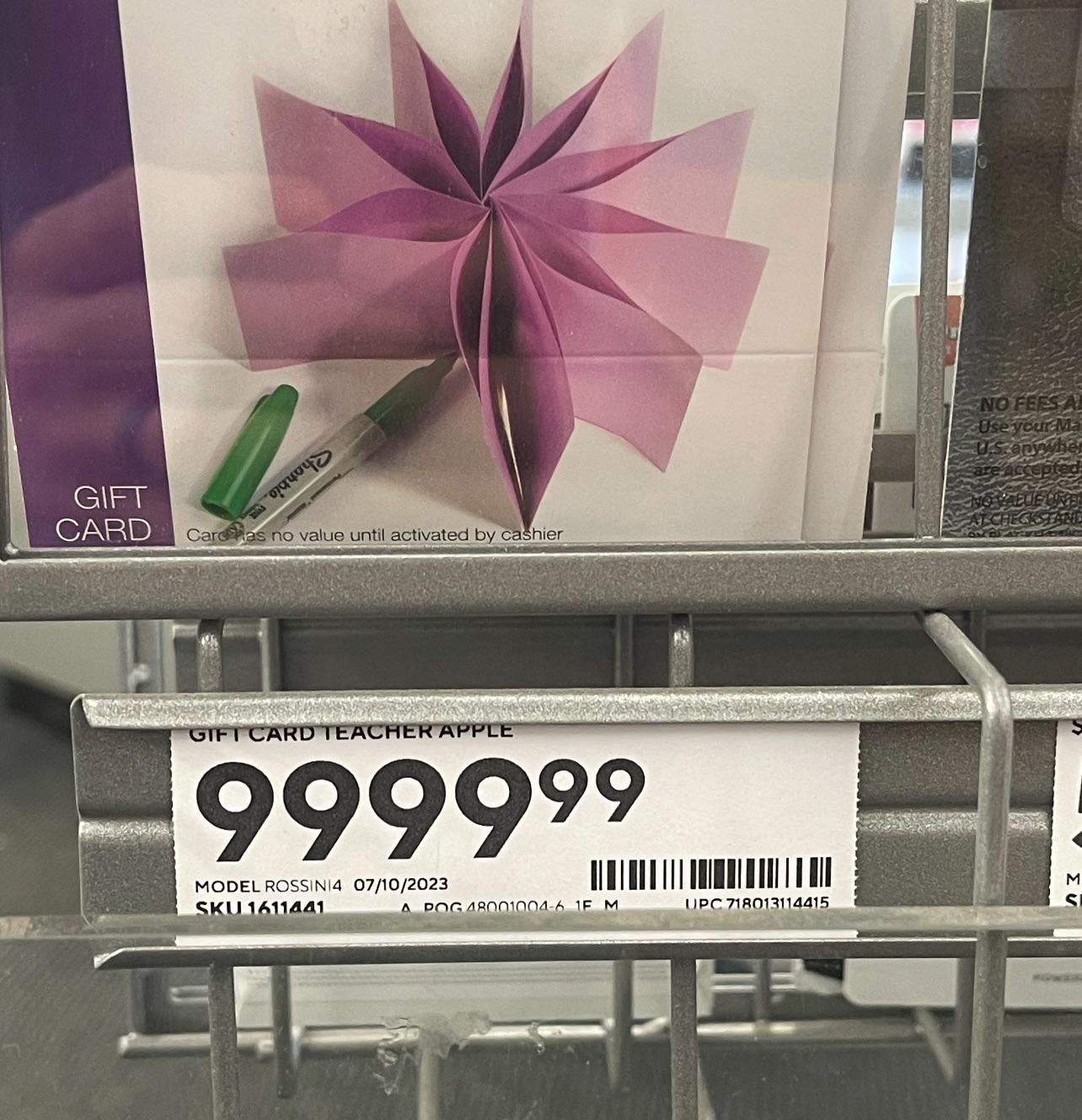 Staples near me has a 9999.99 gift card for sale r/mildlyinteresting