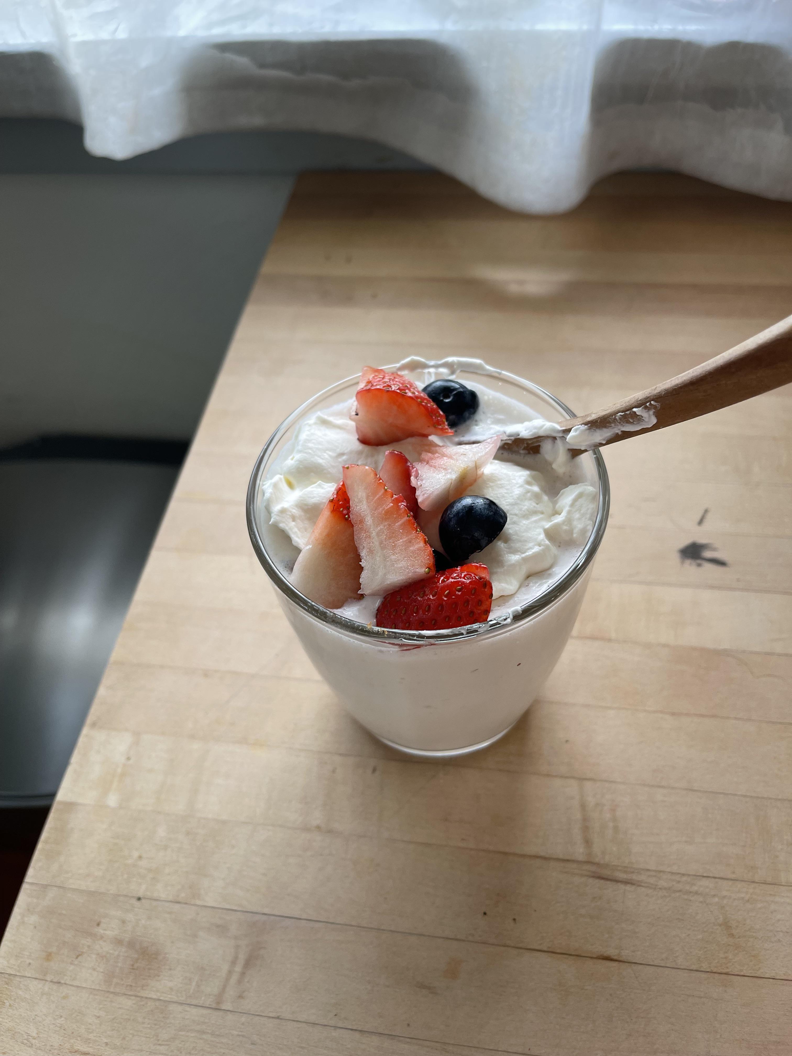 Keto strawberry milkshake with whipped cream (keto brand strawberry ice