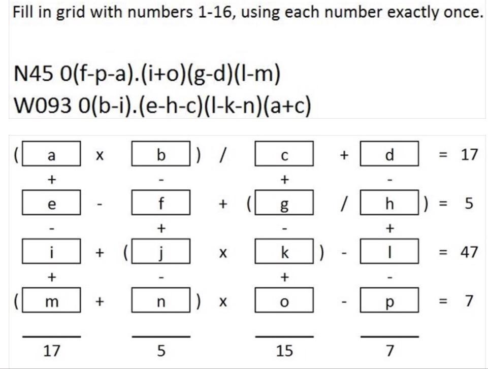 Math Matrix Puzzle To Find Geocache Coordinates puzzles