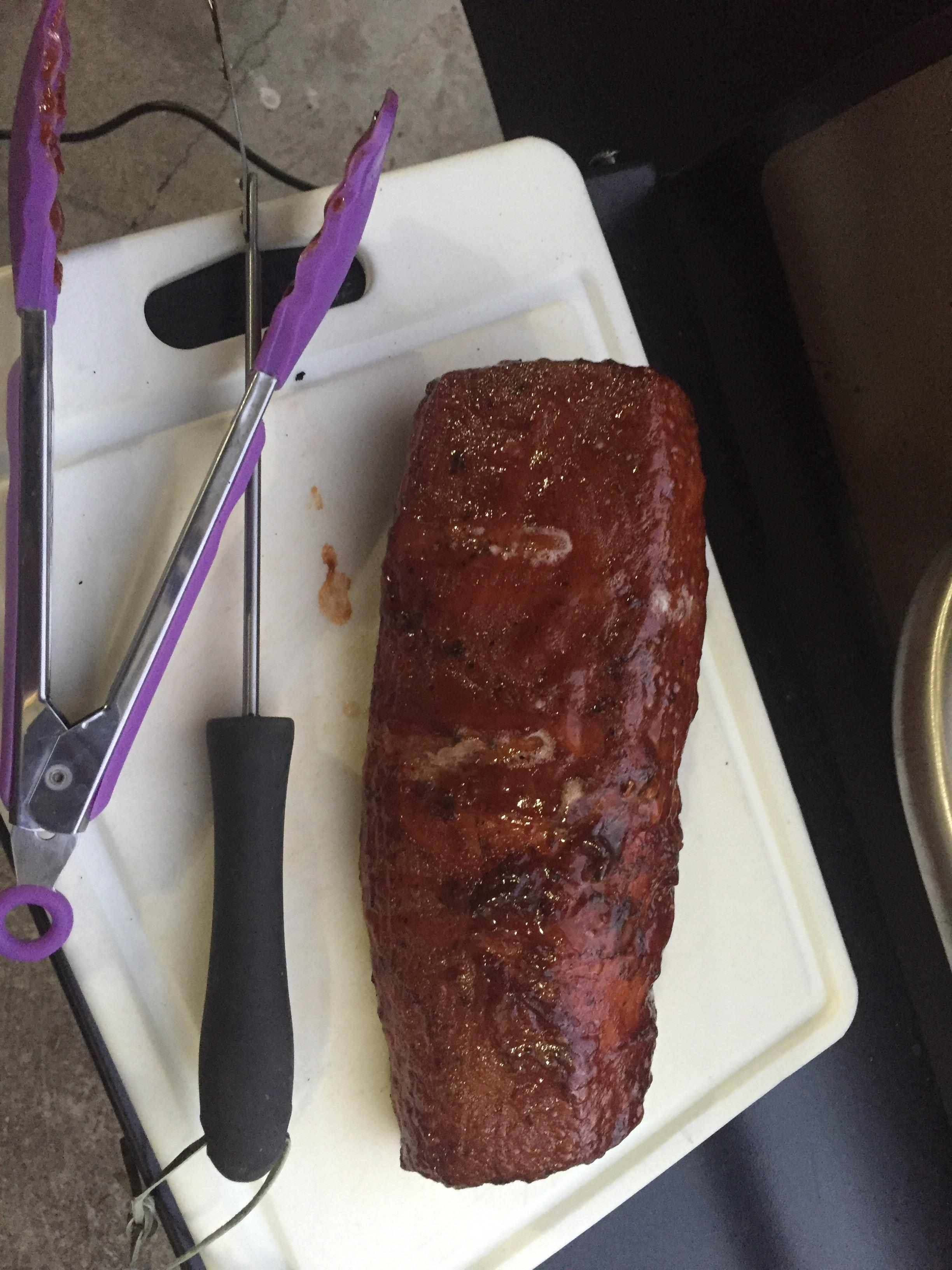 Pork loin smoked for 3 hours with hickory pellets r/Traeger