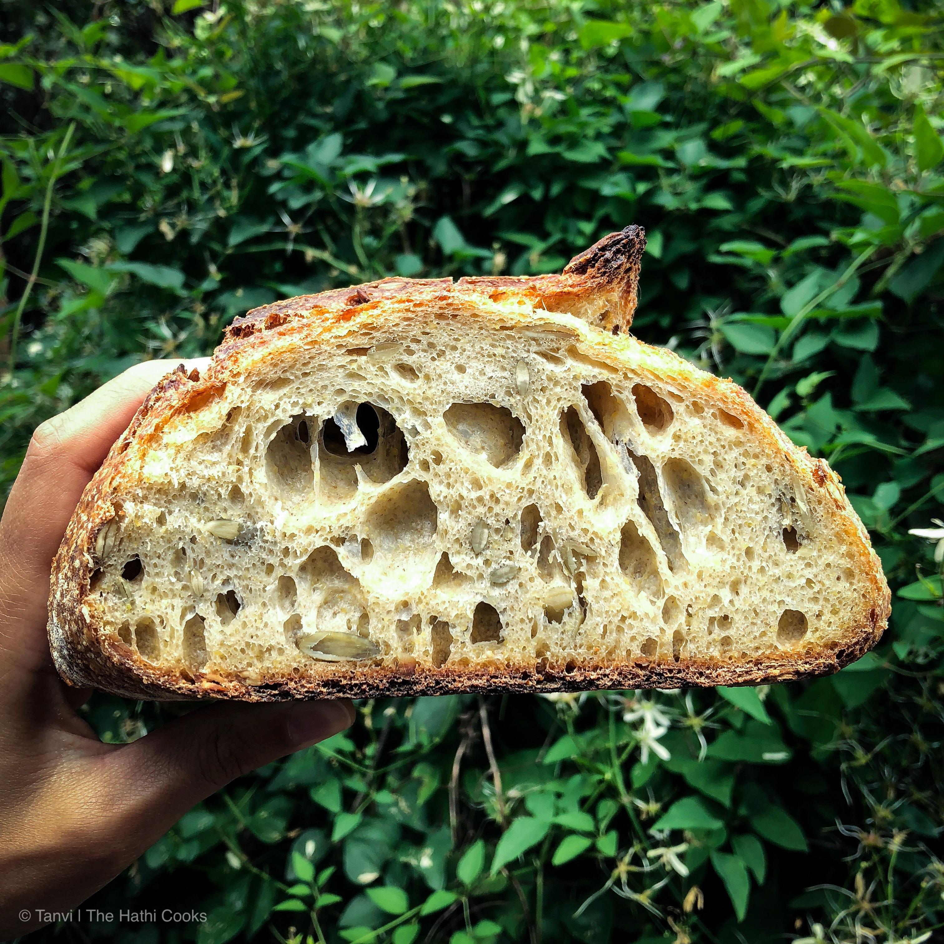 I made this polenta pumpkin seed sourdough inspired by ‘Tartine Bread