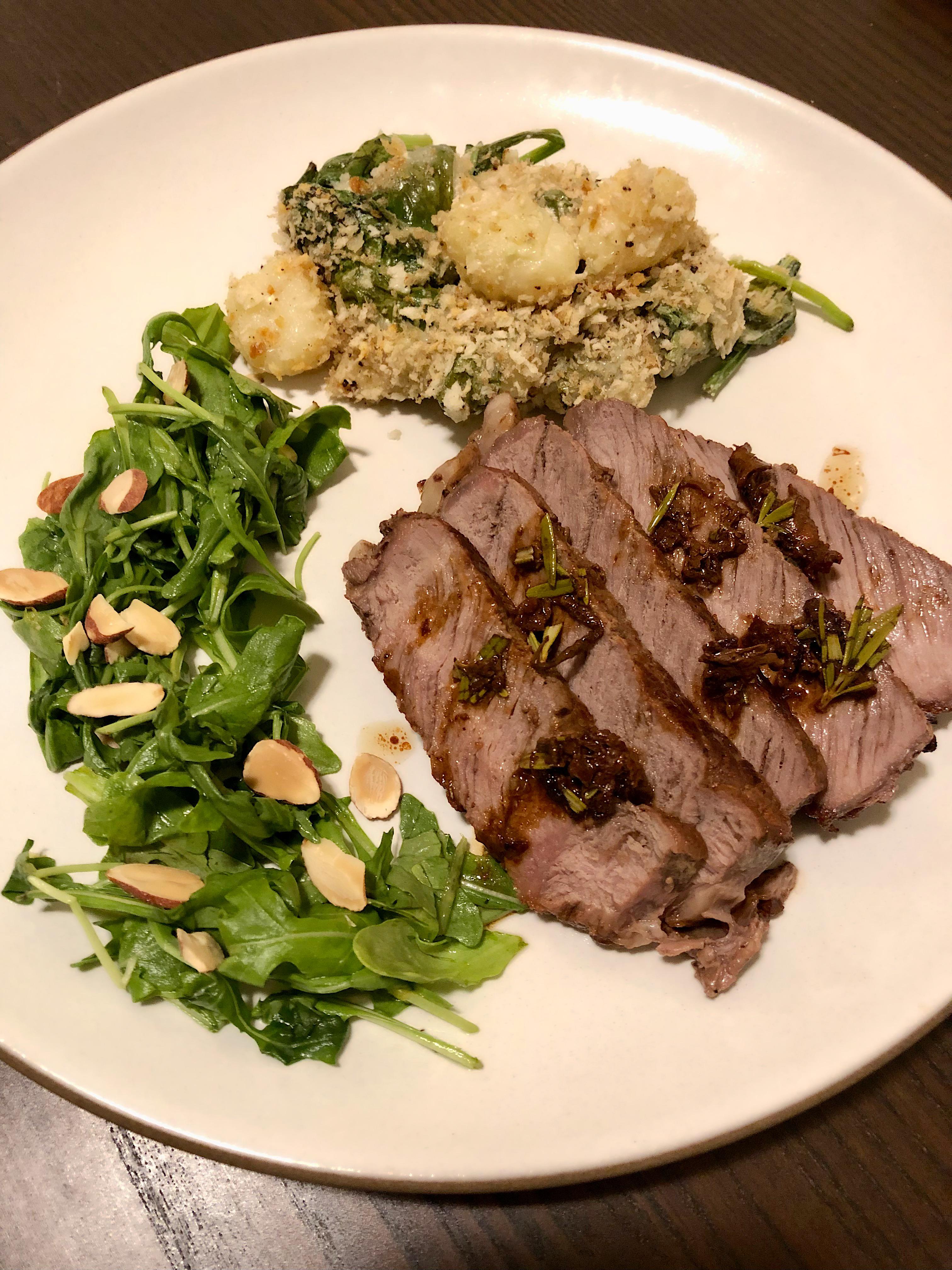 RosemaryGarlic Ribeye Steak with Creamed Spinach Gnocchi Bake