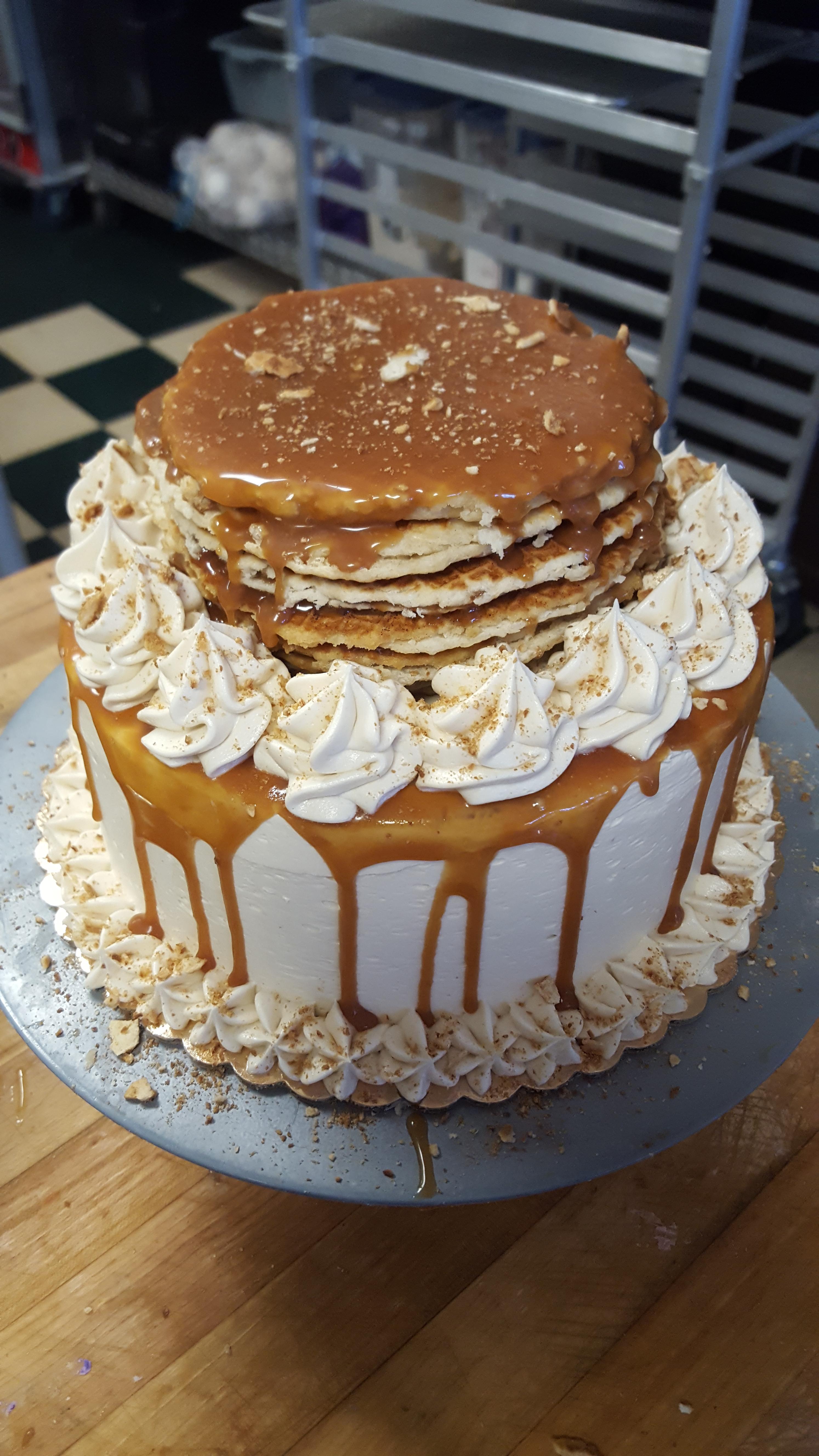 Anyone like stroopwafels? Bourbon caramel cake with stroopwafel tower. r/Baking