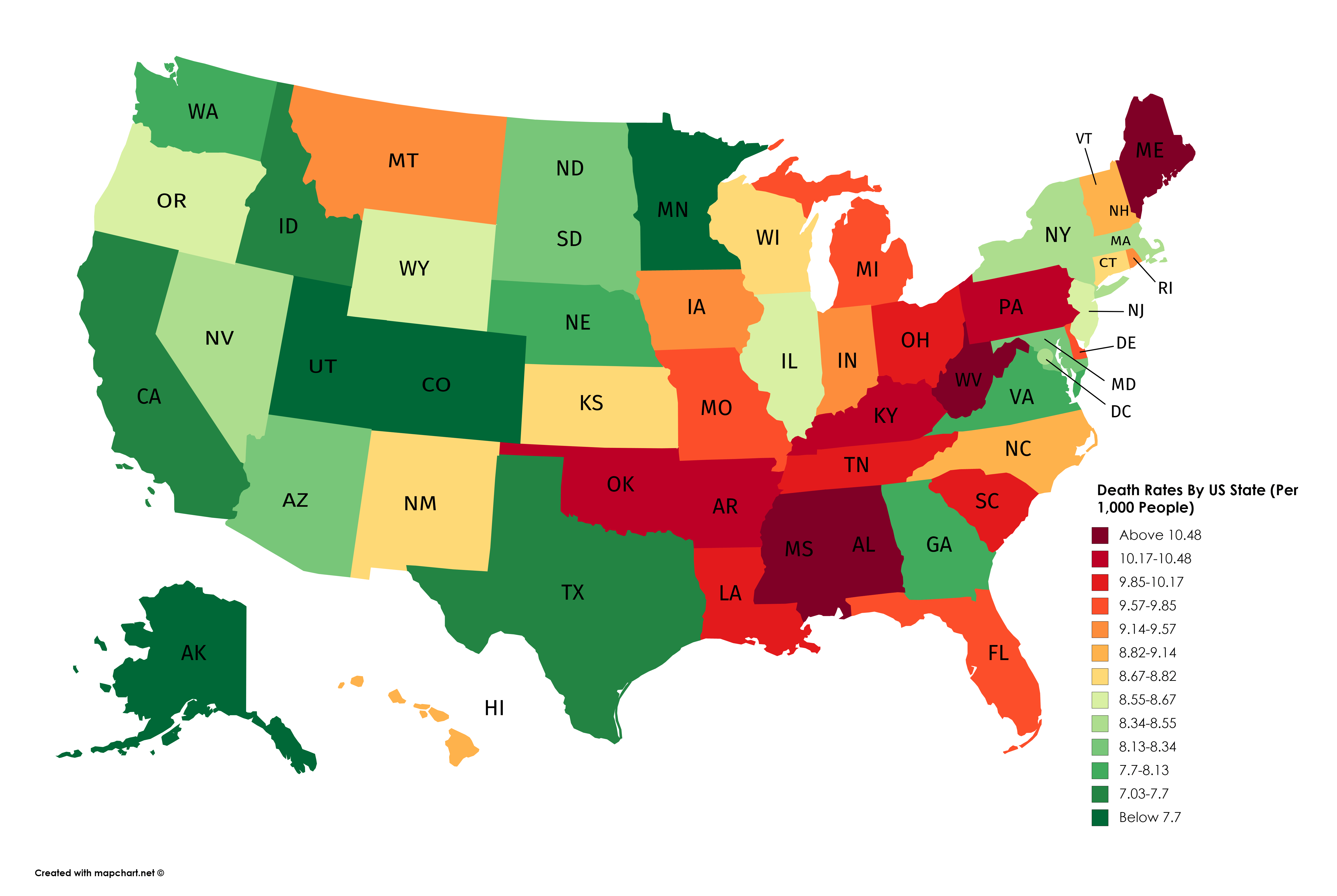Death rates by state (Source US census bureau) r/MapPorn