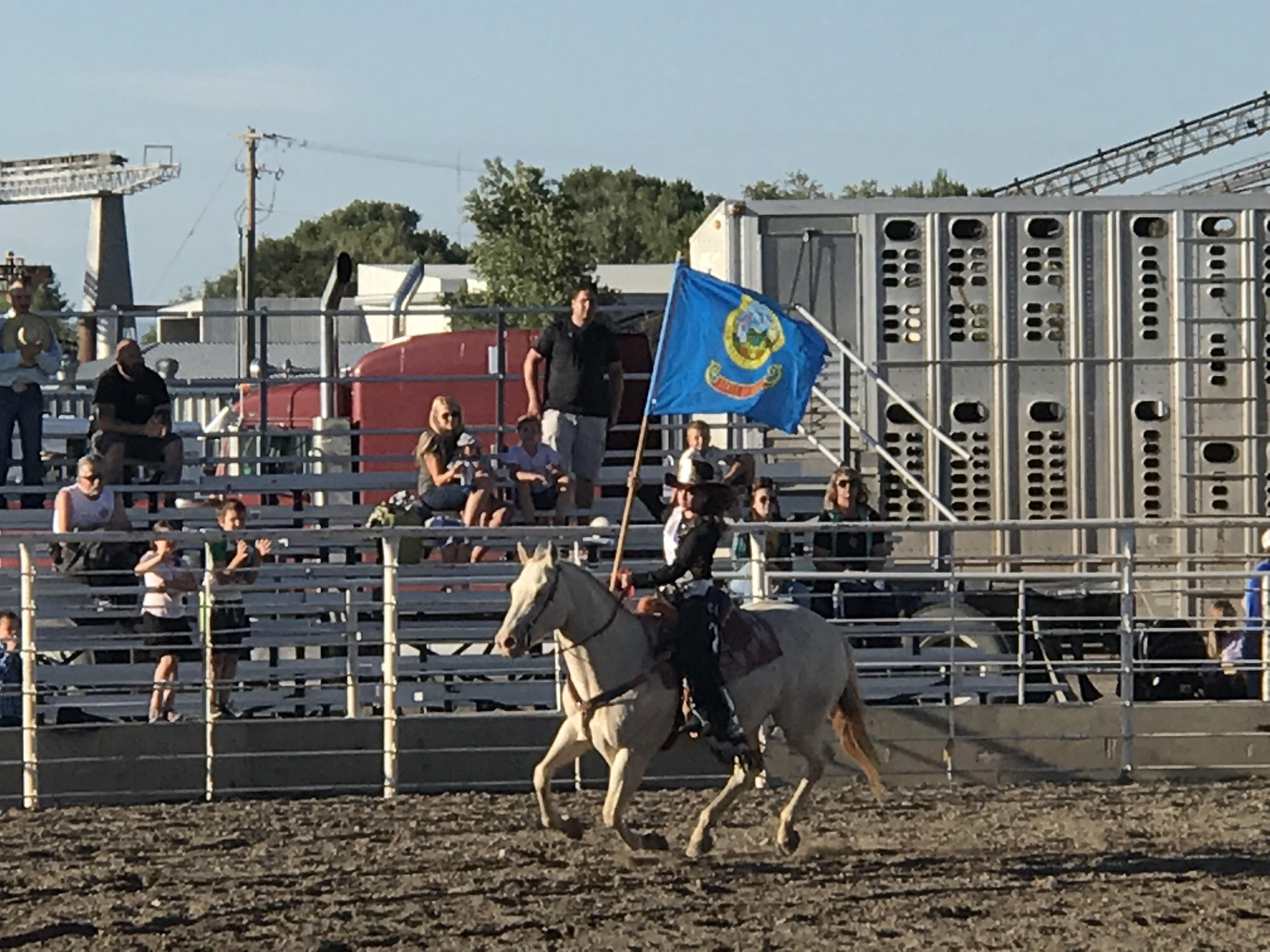 Idaho’s State Flag at the rodeo! I wish it was more recognisable. Feels