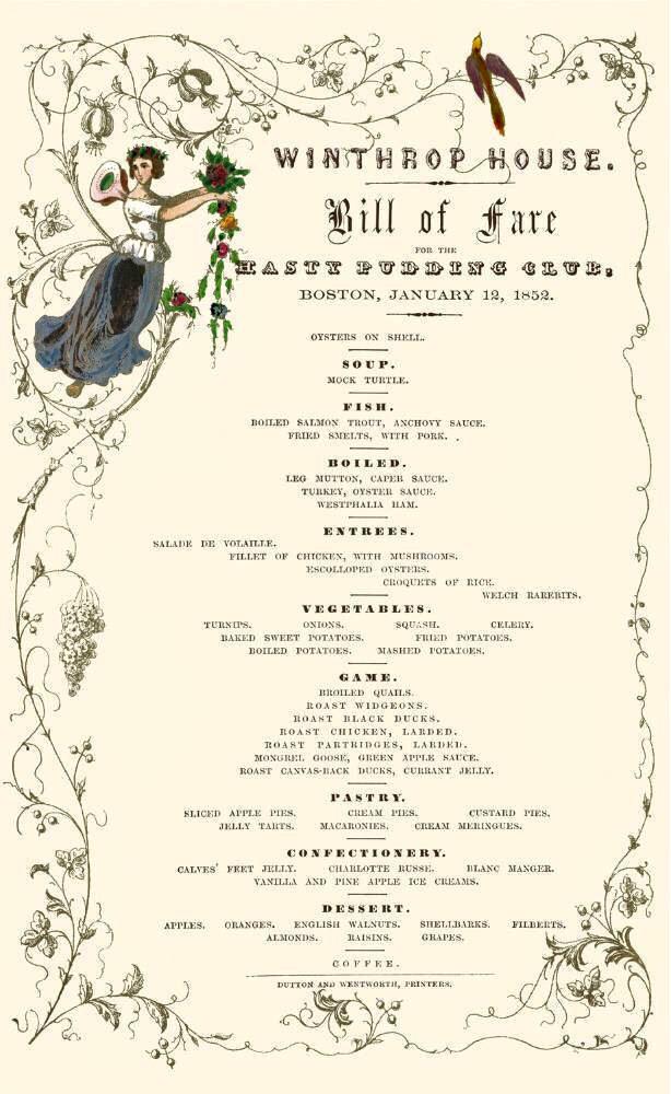 Winthrop House, Menu, Boston (1852) r/VintageMenus