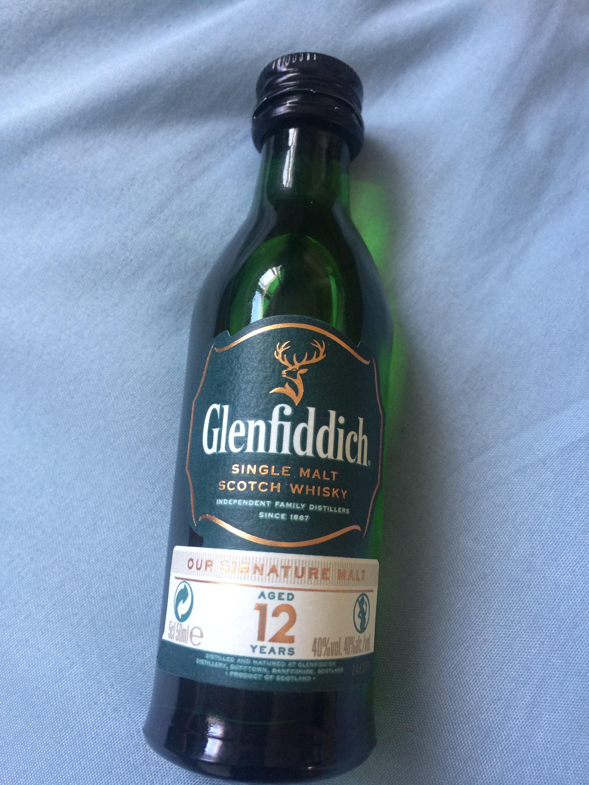 Got this lovely little bottle Glenfiddich single malt whisky some time