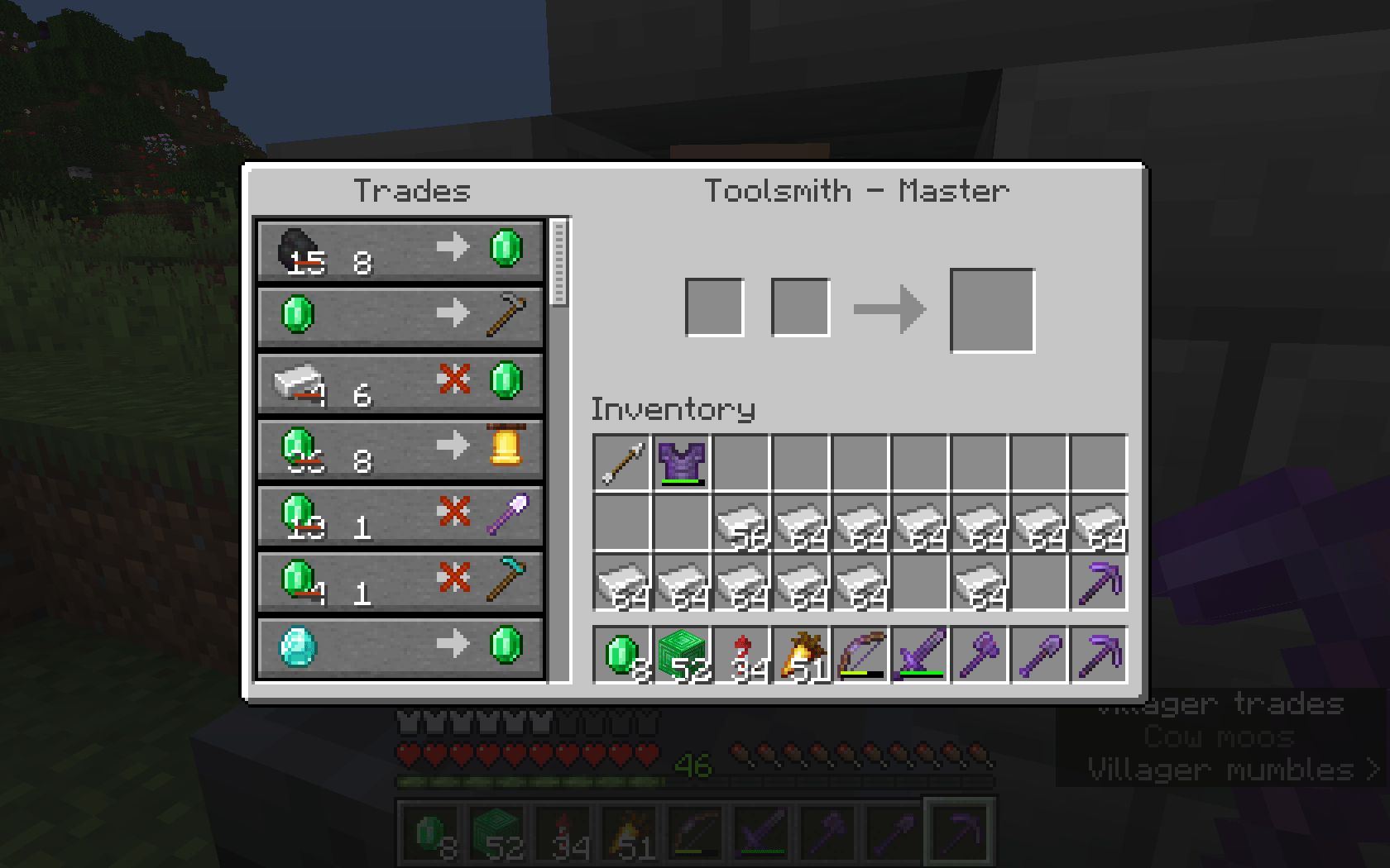 This is a cured villager but he charges 6 iron per emerald instead of