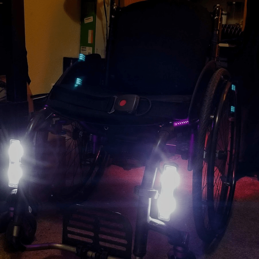 Upgraded the lighting on my wheelchair (Room lights are on full