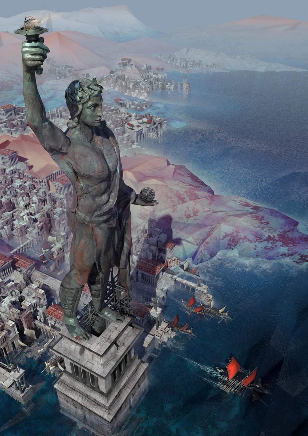 This modern recreation of the Colossus Statue of Rhodes, built on
