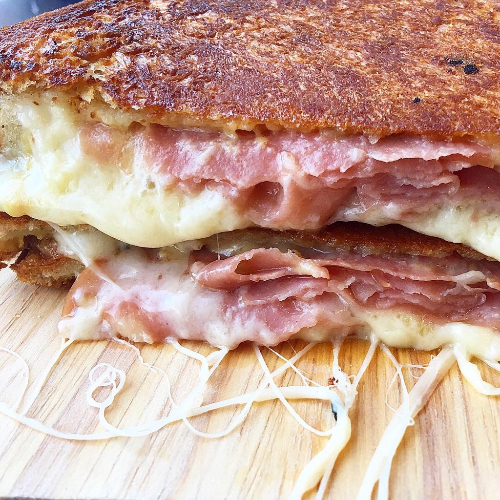 cheesy grilled cheese with mortadella and dijon r/FoodPorn