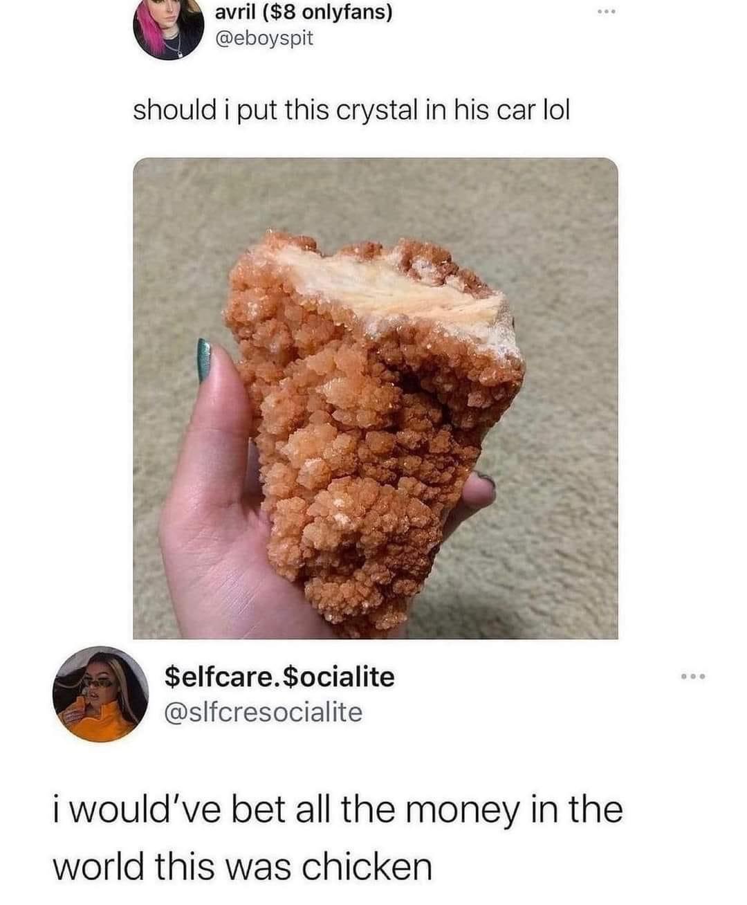 Crystal chicken, allows consumer to have crystal skin