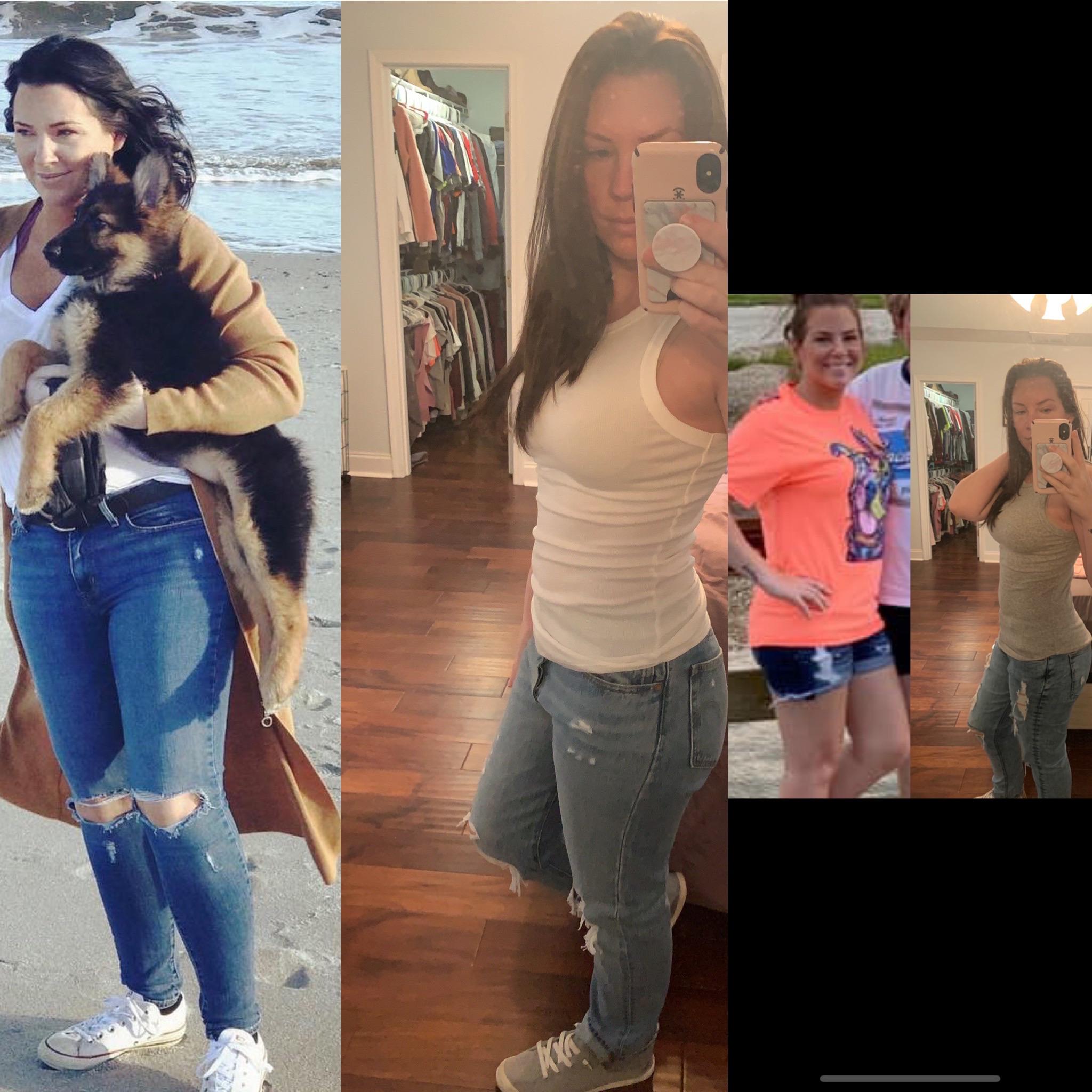 Lifestyle change. Two before and after pictures. More water, protein