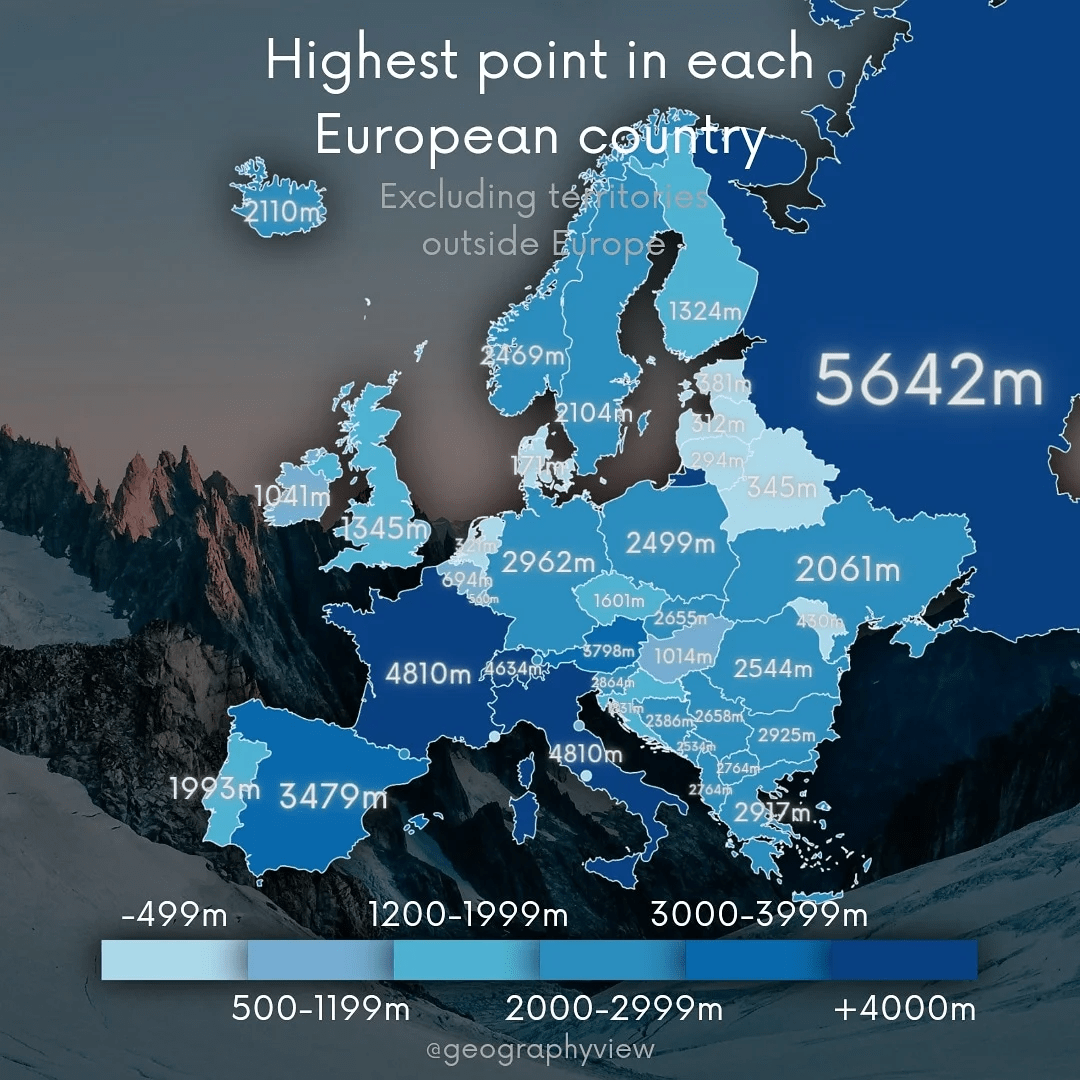 Highest point in each European country MapPorn