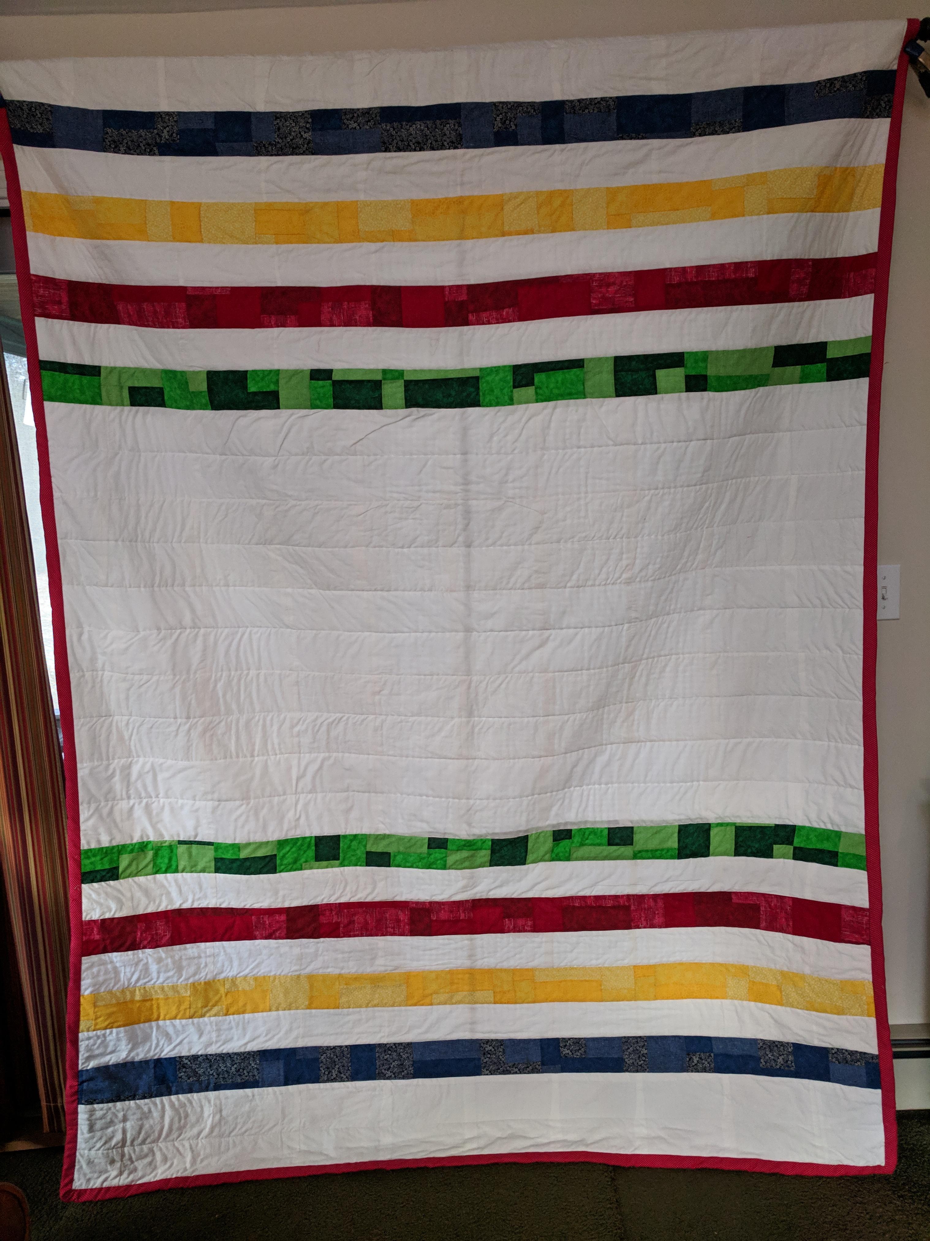 First attempt at a full size quilt, self drafted Hudson Bay blanket