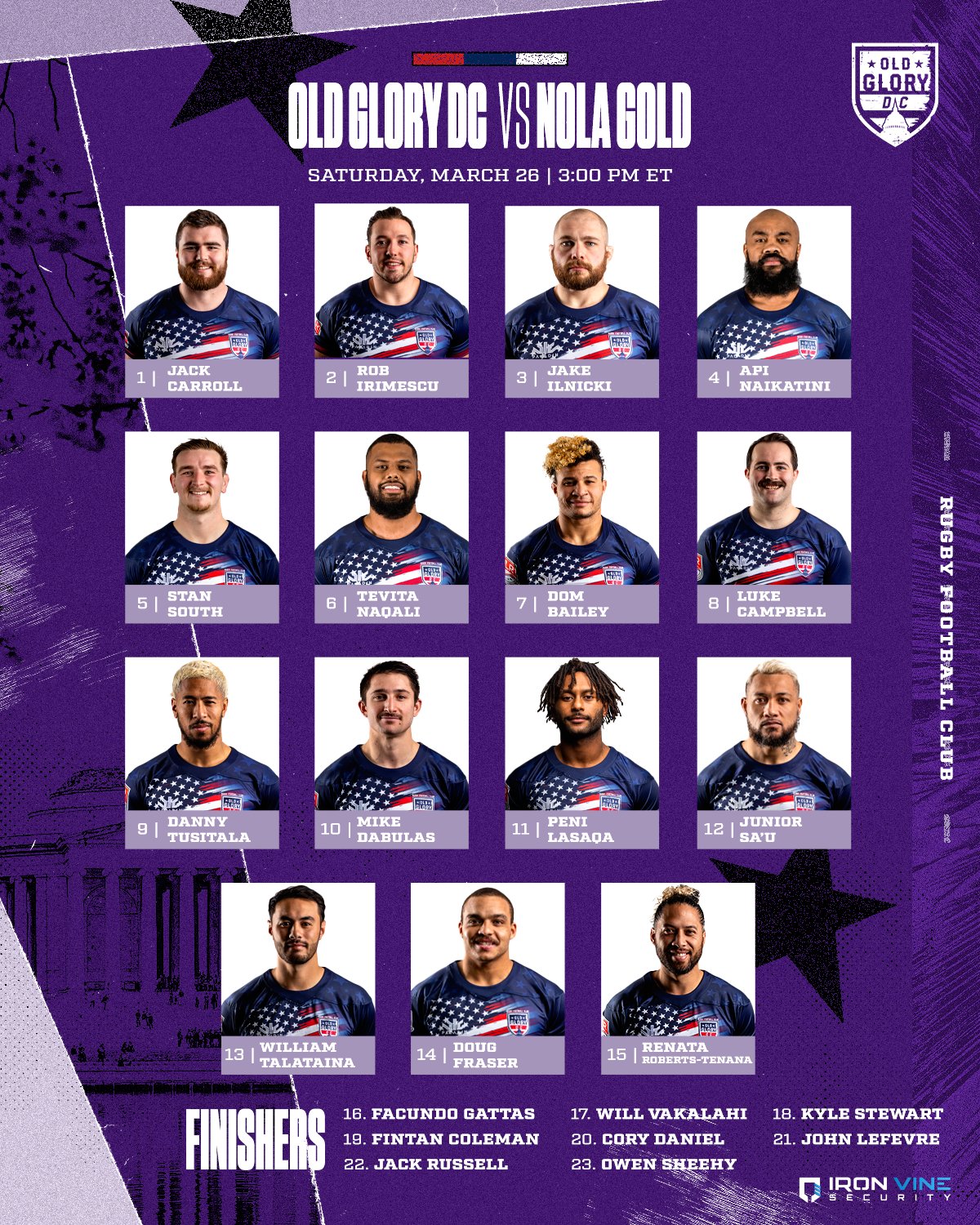 Old Glory Roster vs. NOLA Gold 26 March 2022 r/MLRugby