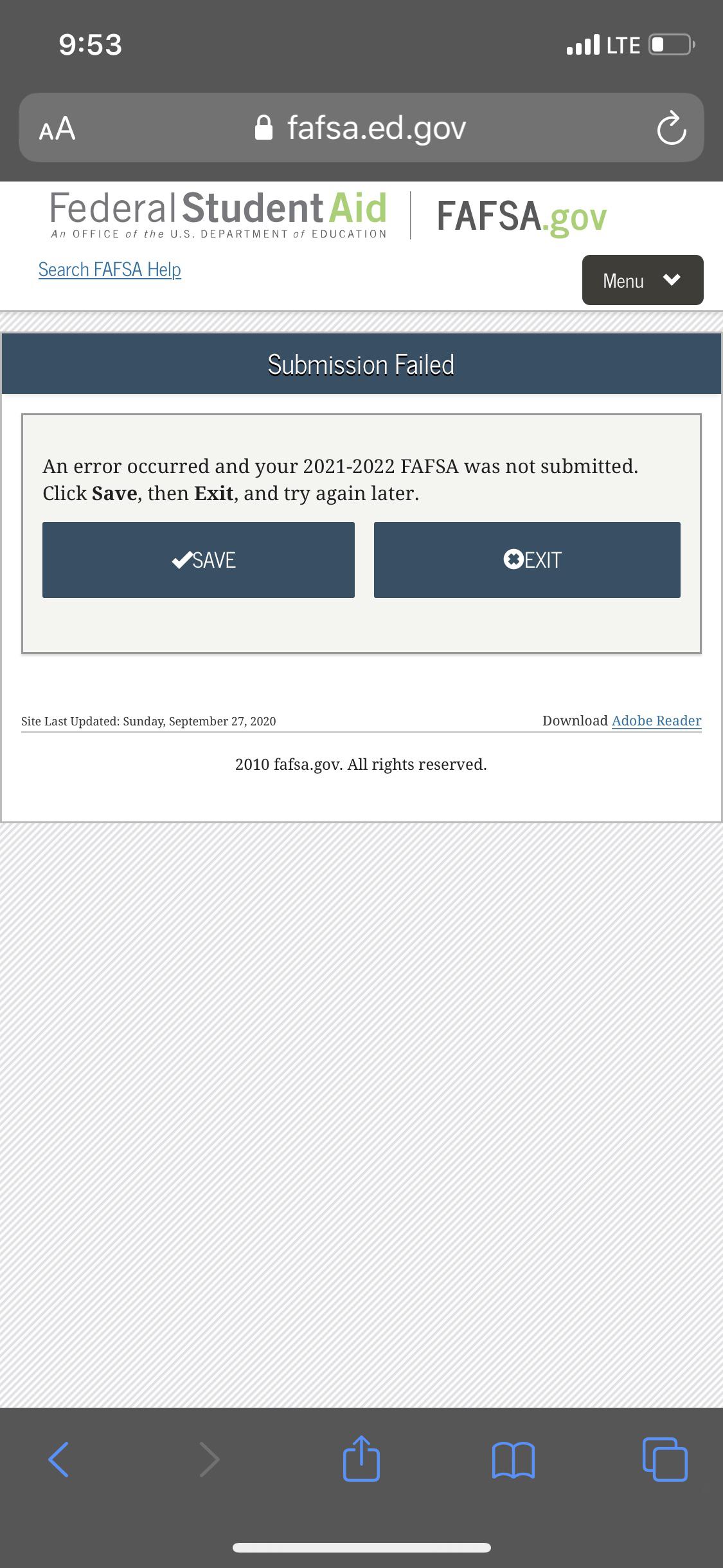 “An error occurred and your 20212022 FAFSA was not submitted.” Any way