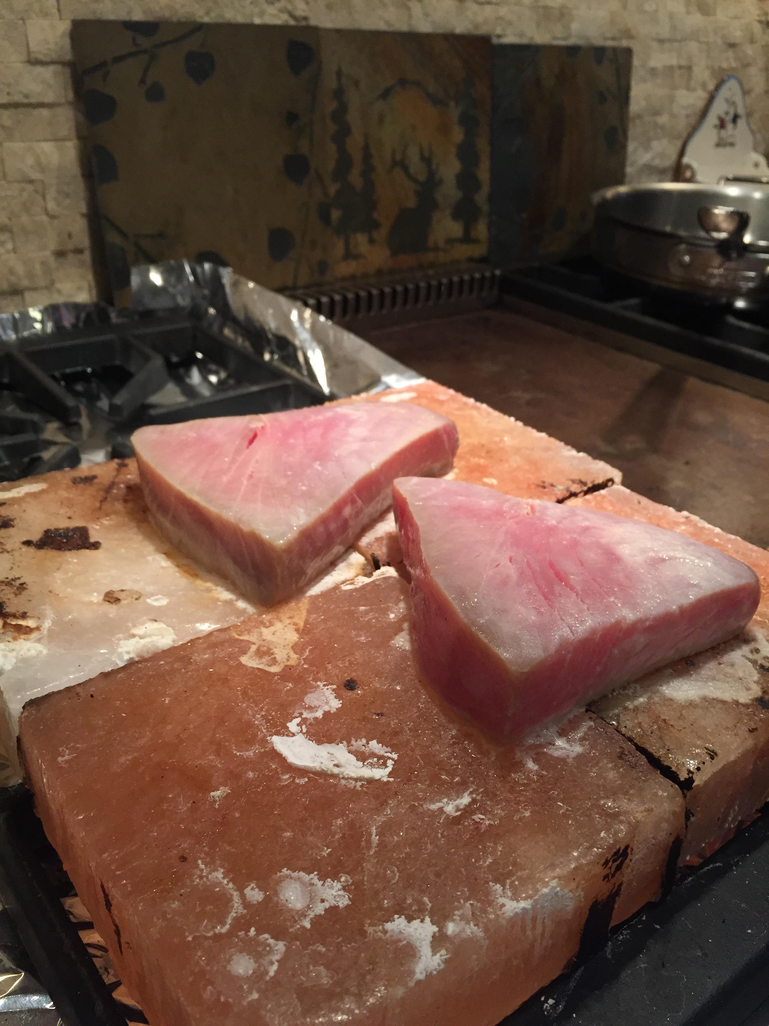 [Homemade] tequila lime marinated ahi tuna cooked on a salt block!! r