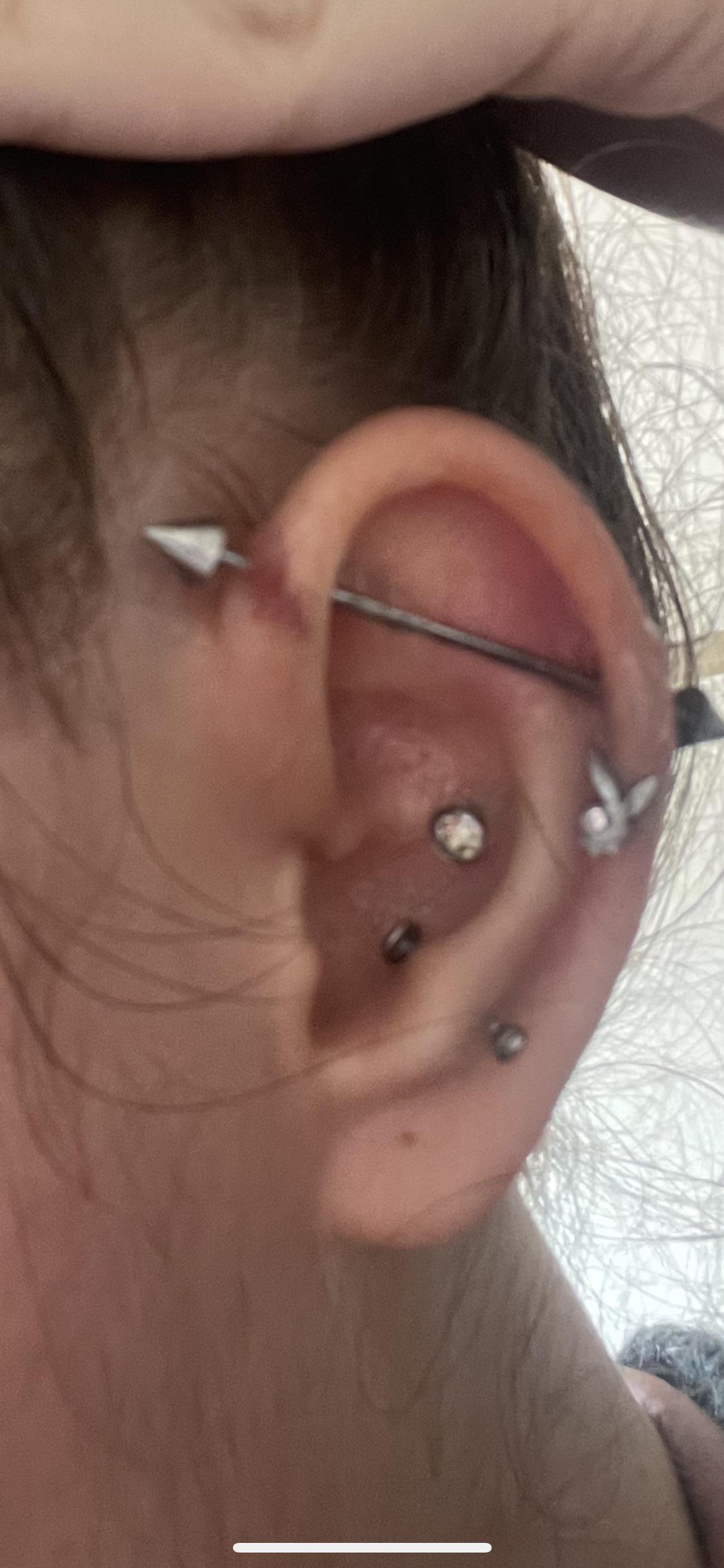 Got my industrial piercing 2 days ago, it’s sore but the part that