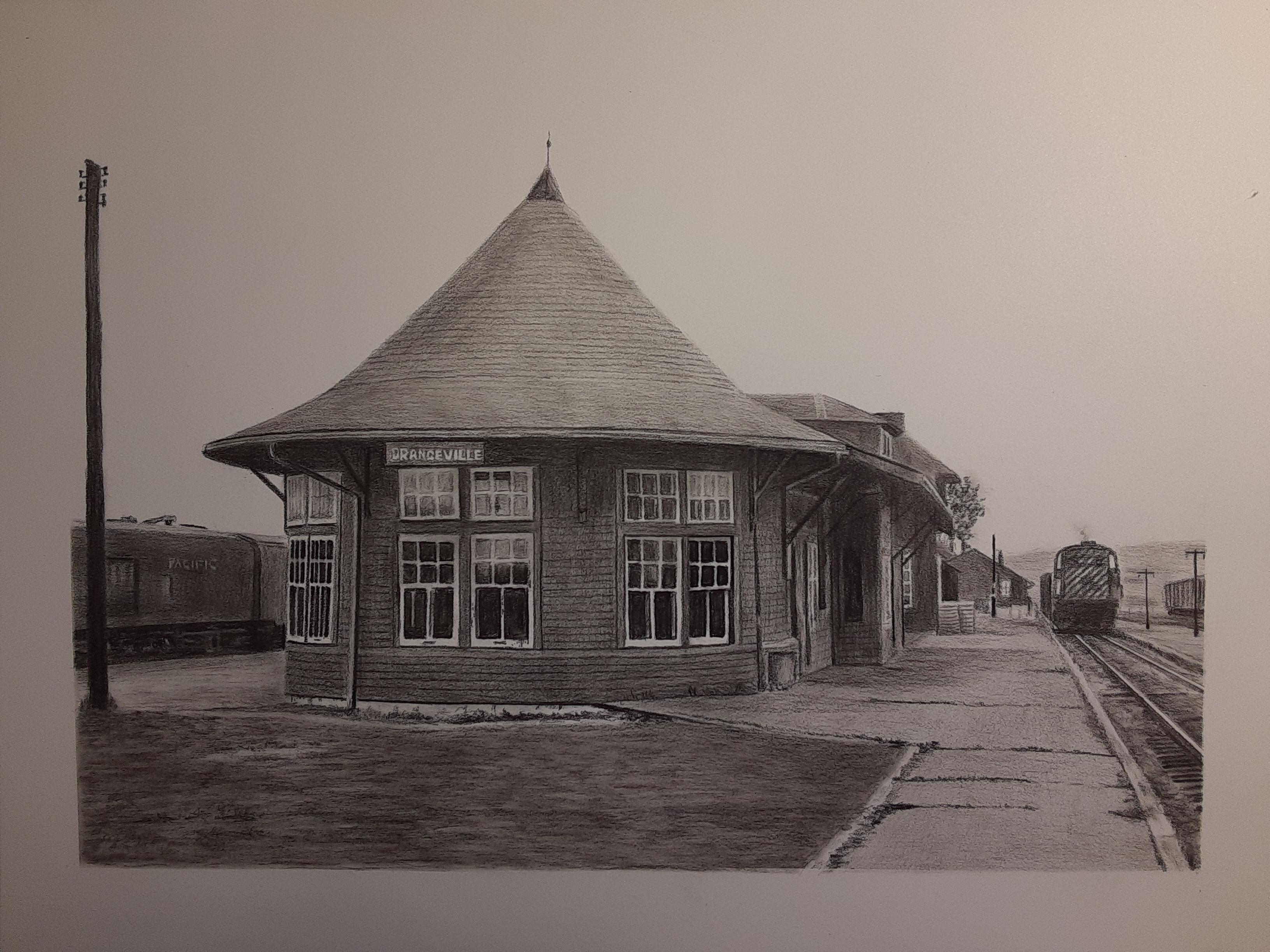 Charcoal of Orangeville CP Railway Station r/drawing