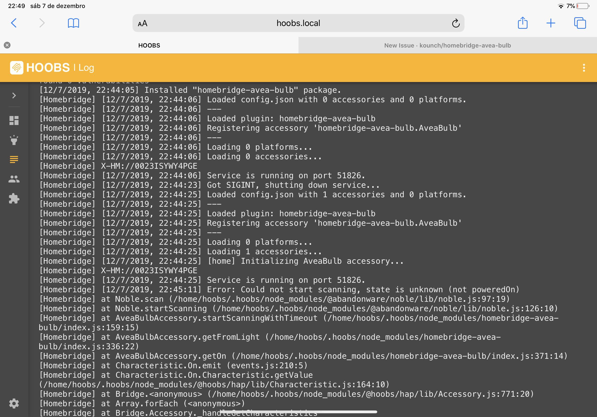 Any help? Hoobs 3 Avea bulb plugin not working , maybe premissions of