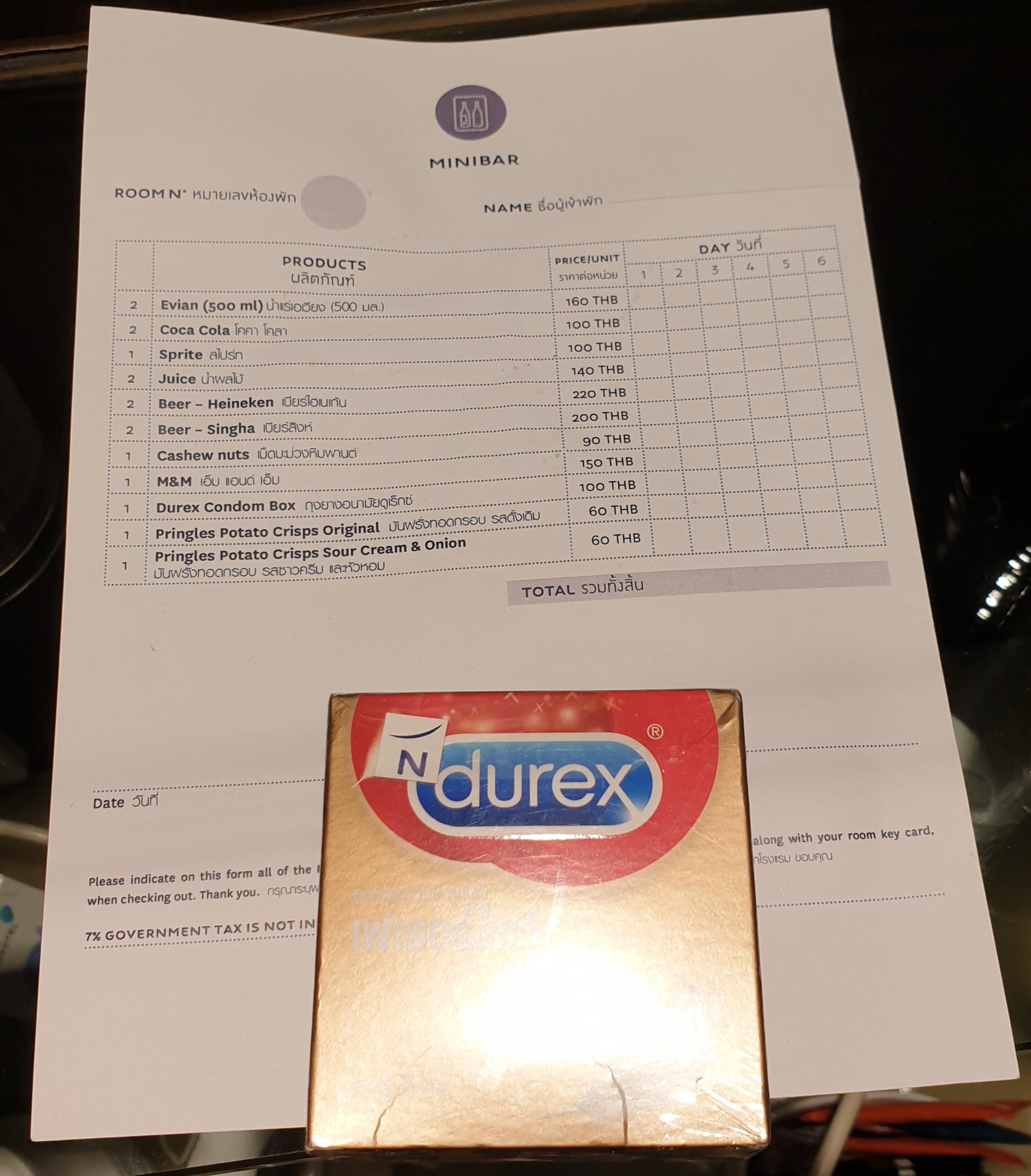 My Bangkok hotel room's minibar includes a box of condoms r