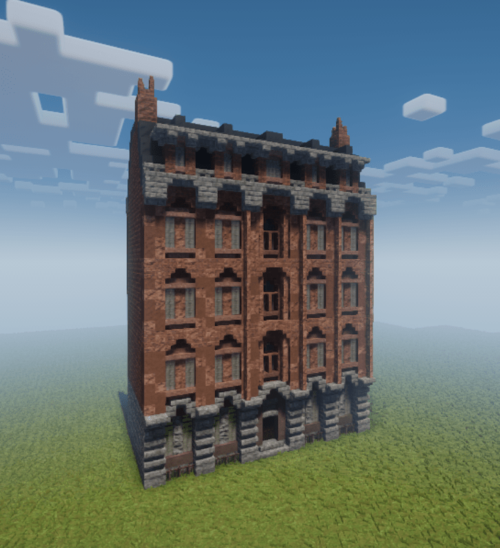 An old brick and stone apartment block, semimodelled on Victorian