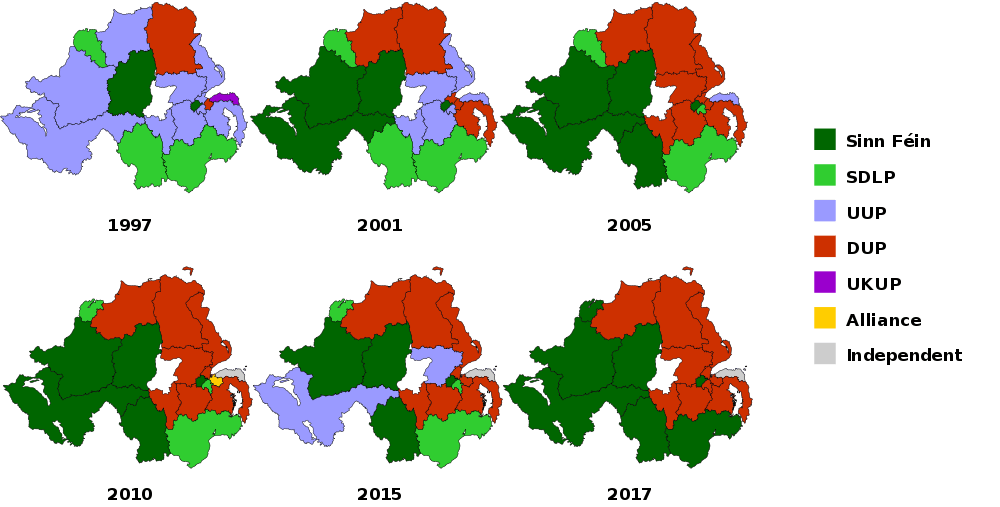 Northern Ireland Votes 1997 2017 r/MapPorn