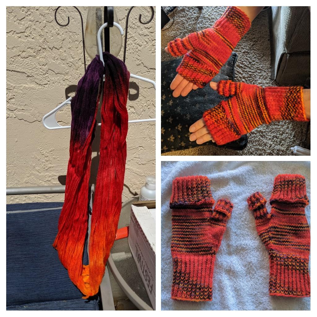My sister and I dyed yarn and I used some of it to make these gloves