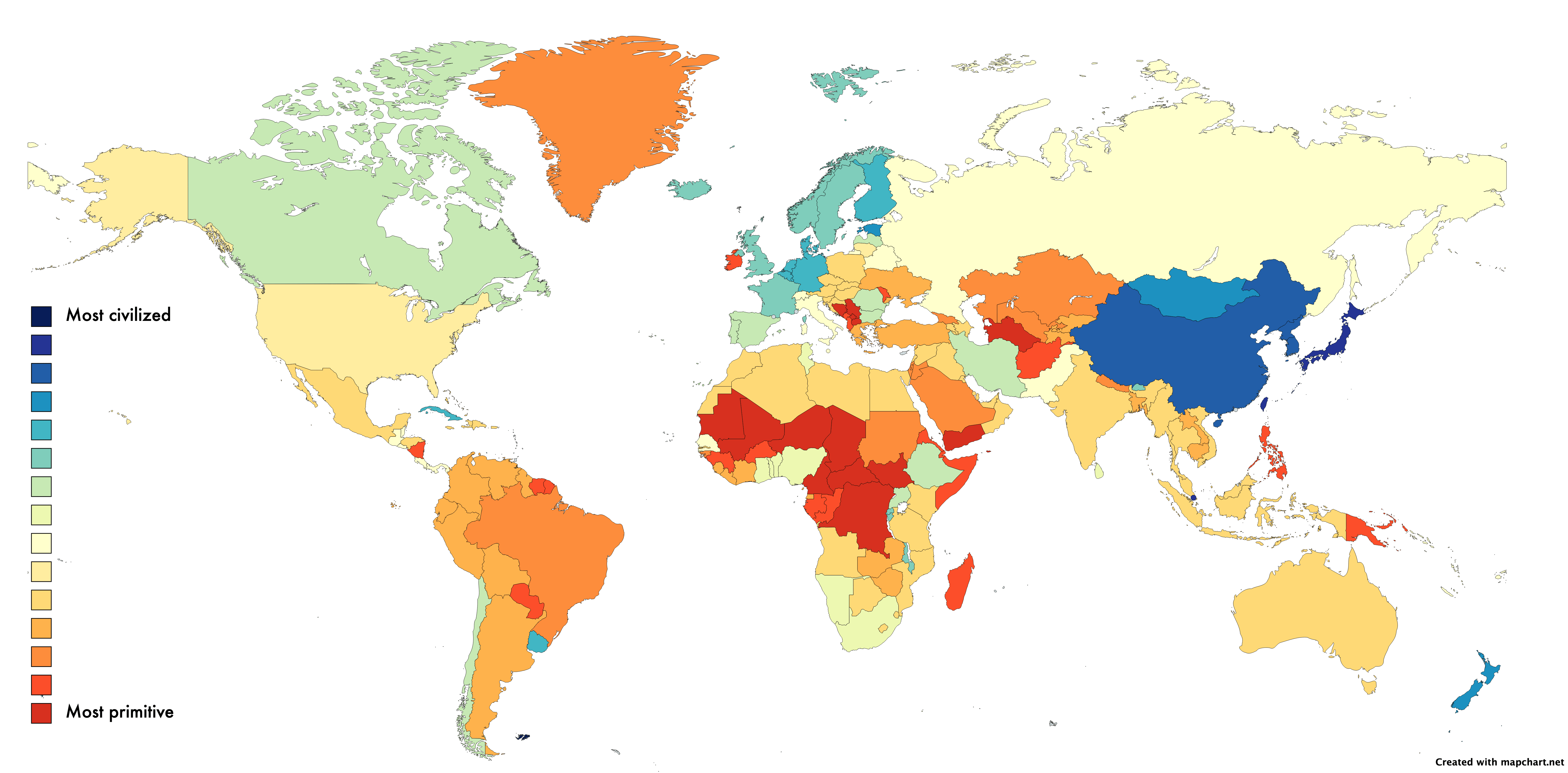 Countries from most civilized to most primitive r/mapporncirclejerk