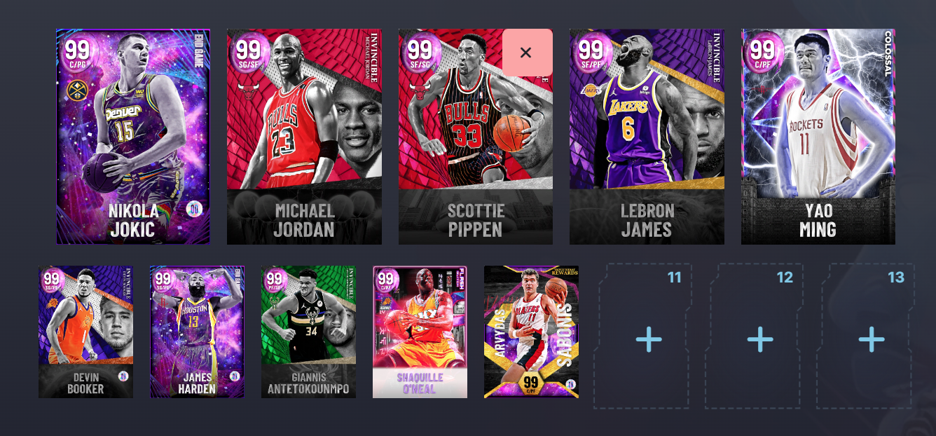My end of the game roster of some of my favorite players MyTeam