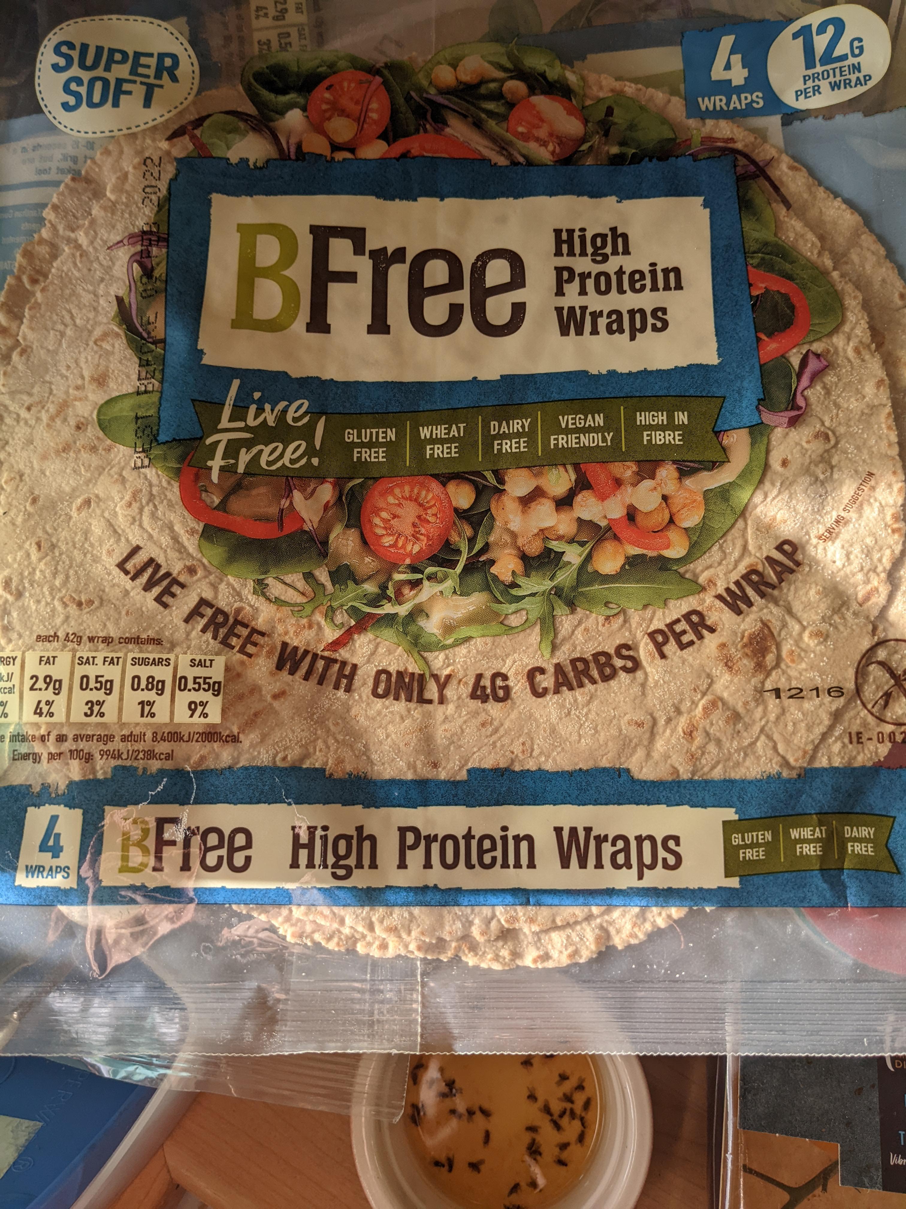 Bfree protein wraps 4g net carbs per wrap, found in Tesco free from