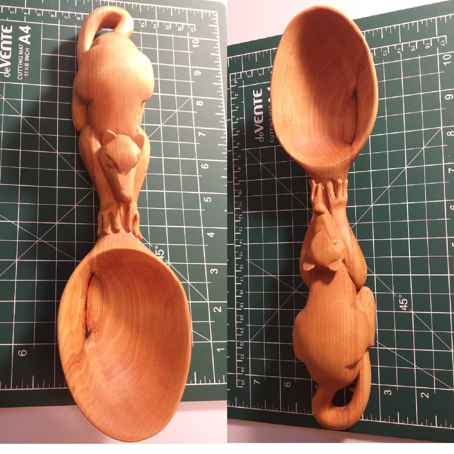 Wood carving Handcarved a spoon with rat as a handle for christmas