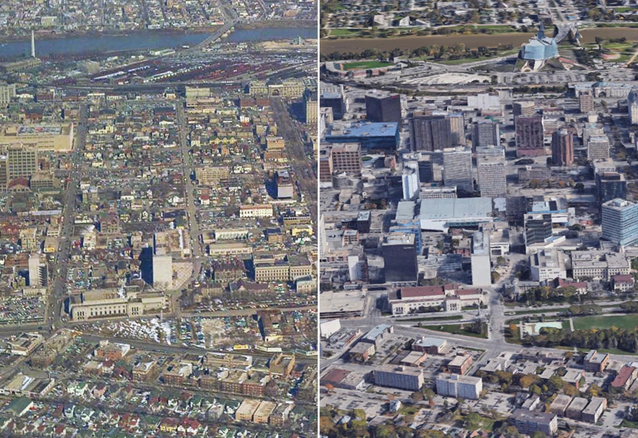 Then and Now. Downtown Winnipeg. Courtesy of Winnipeg Archives r/Winnipeg