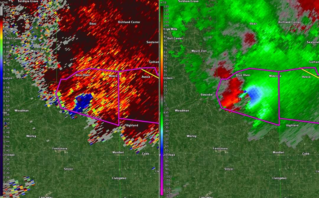 Mesocyclone of the Boscobel, WI EF3 cell from Saturday evening r/weather
