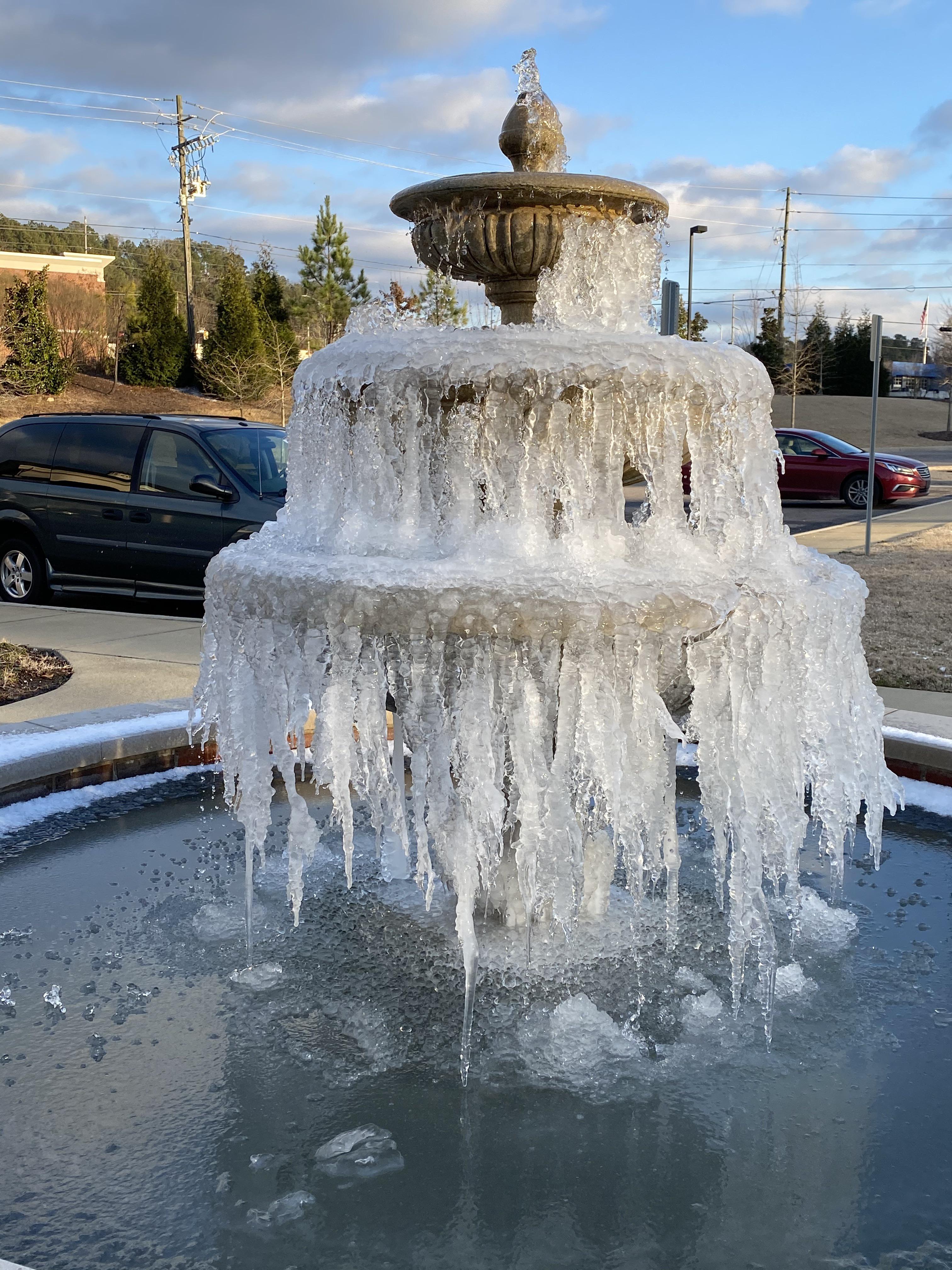 This fountain that was left running during really cold weather and