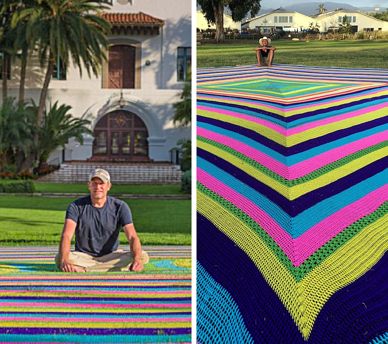 Stephen Duneier, aka Yarn Bomber, has the world record for the largest crochet granny square