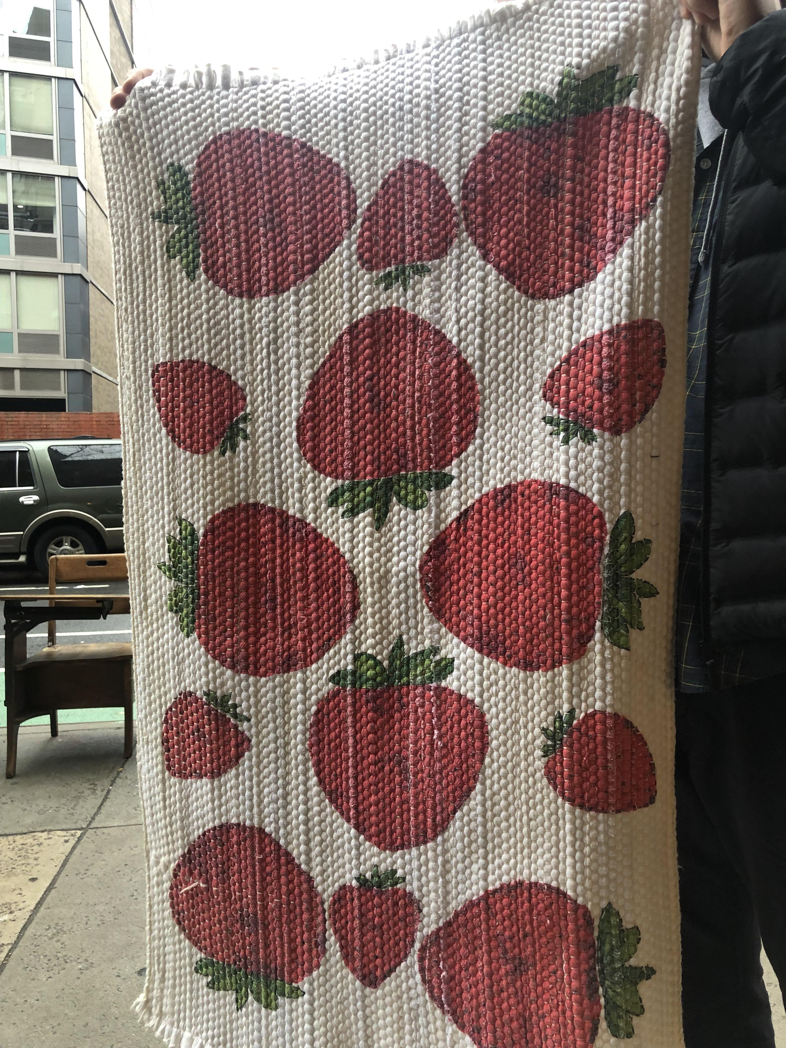 I found this cute little strawberry rug at a thrift store today. Got it