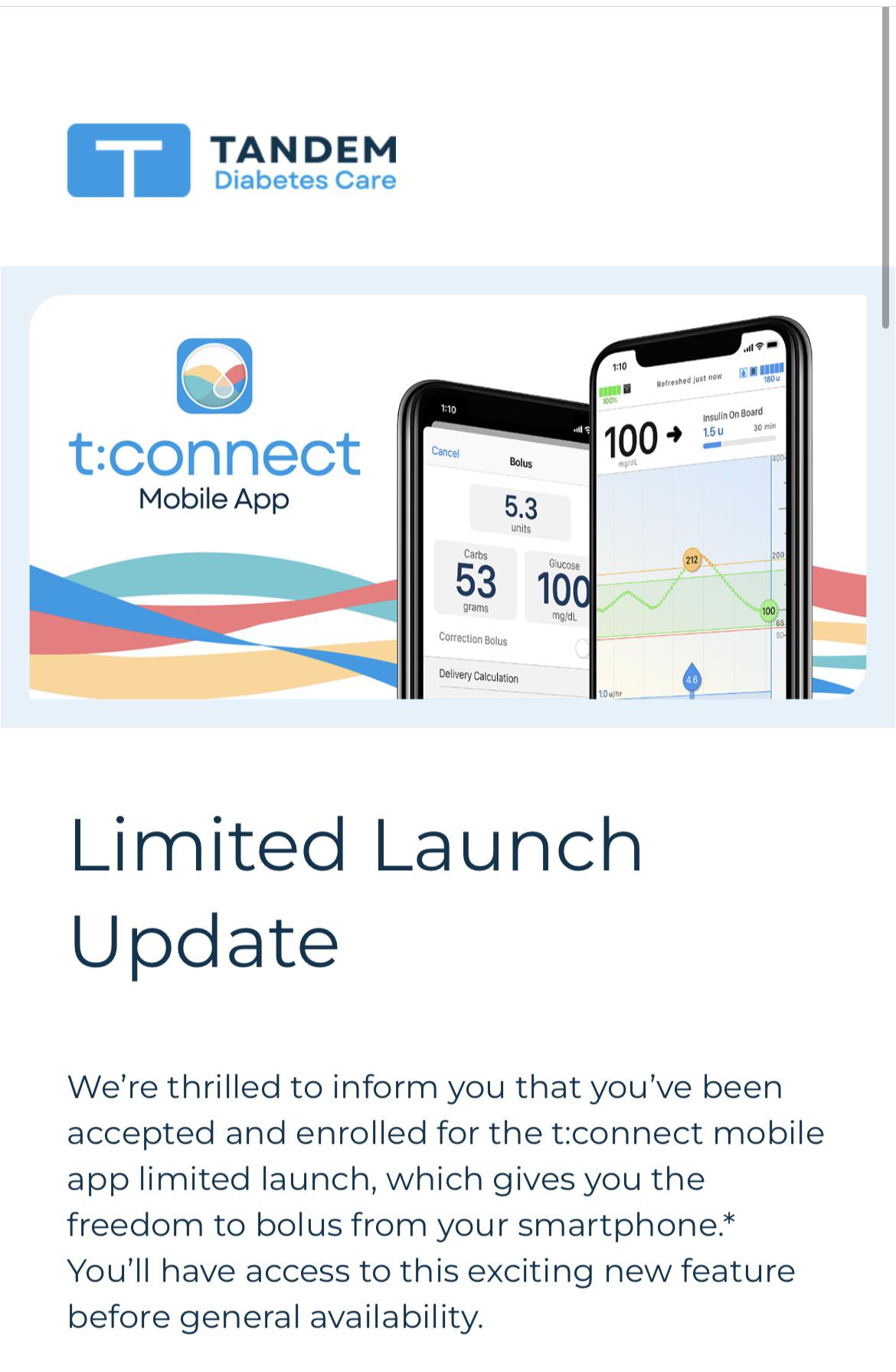 Mobile Bolus Limited Launch is happening soon! : r/TandemDiabetes