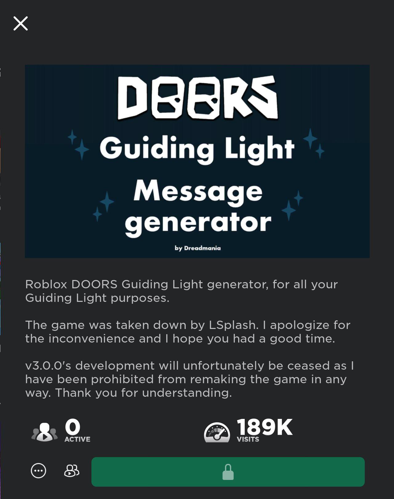 I’m a few days late, but the Guiding Light Generator has been removed