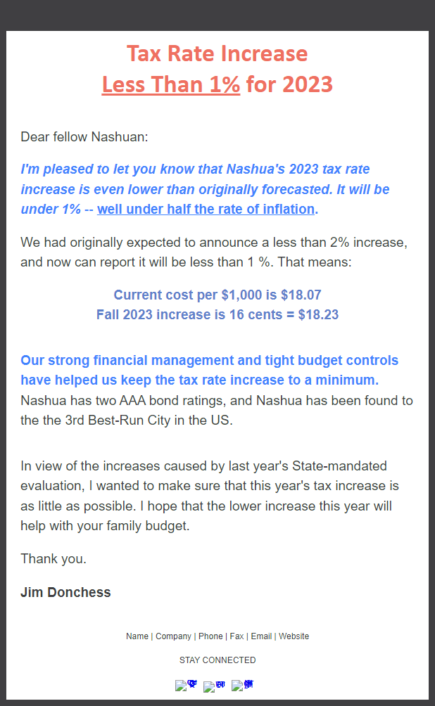 Nashua tax rate, revised increase at