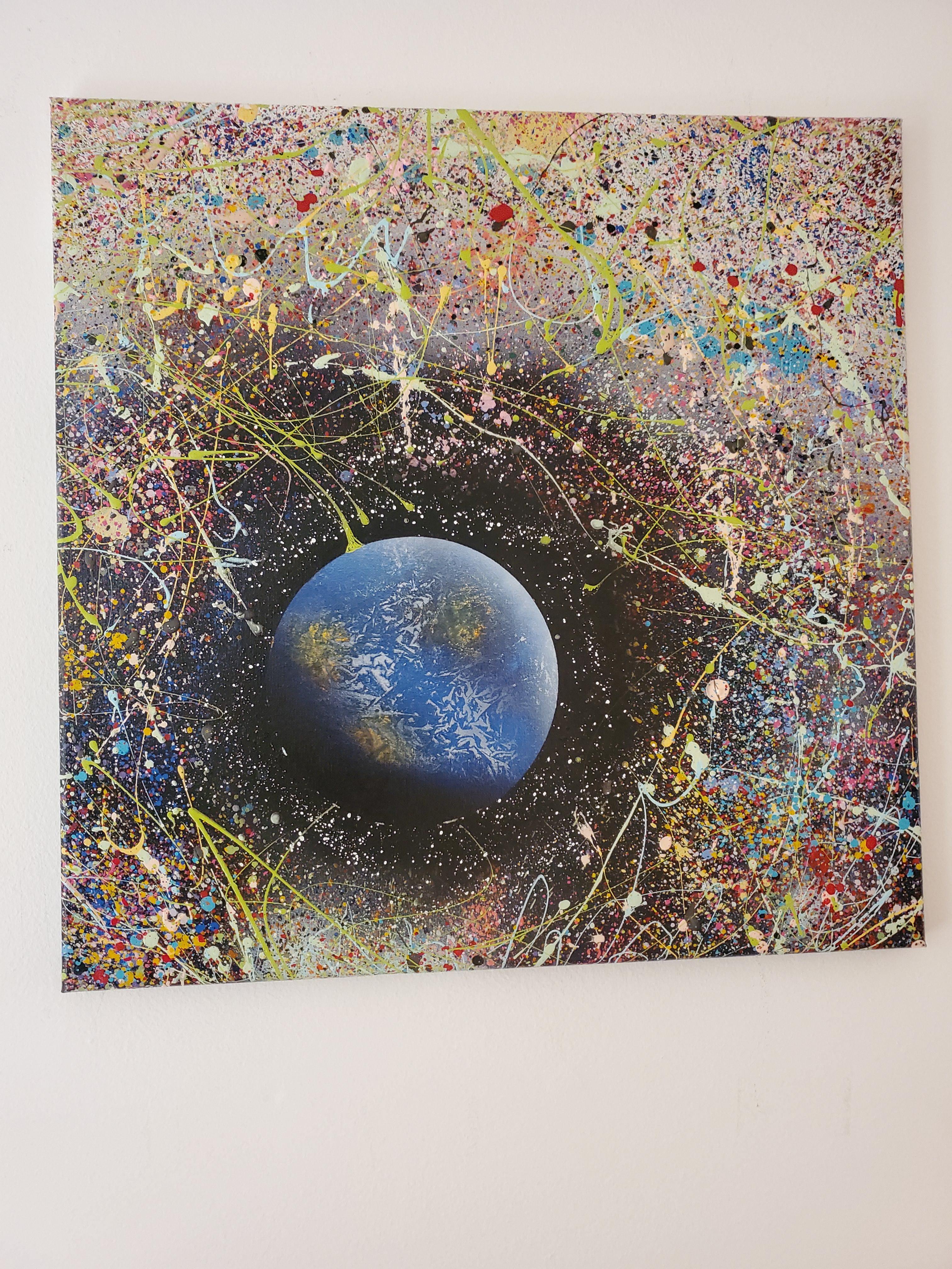 EARTH 🌎 spray paint and acrylics on canvas 20x20 r/Spraypaint
